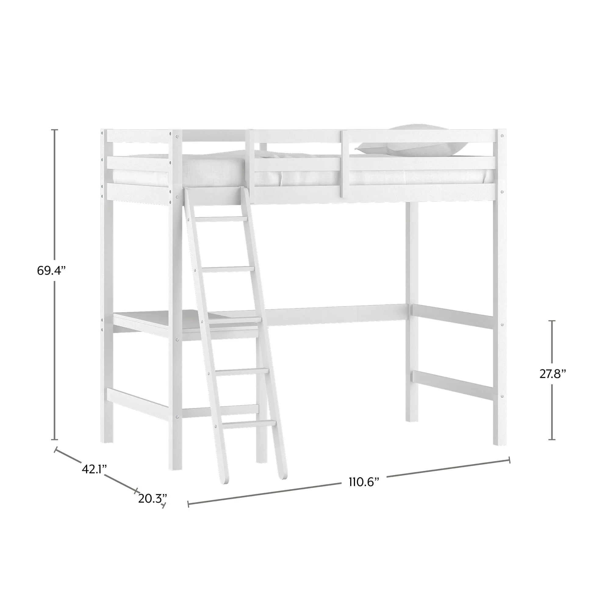 Hillsdale Campbell Wood Twin Loft Bunk Bed with Desk, White