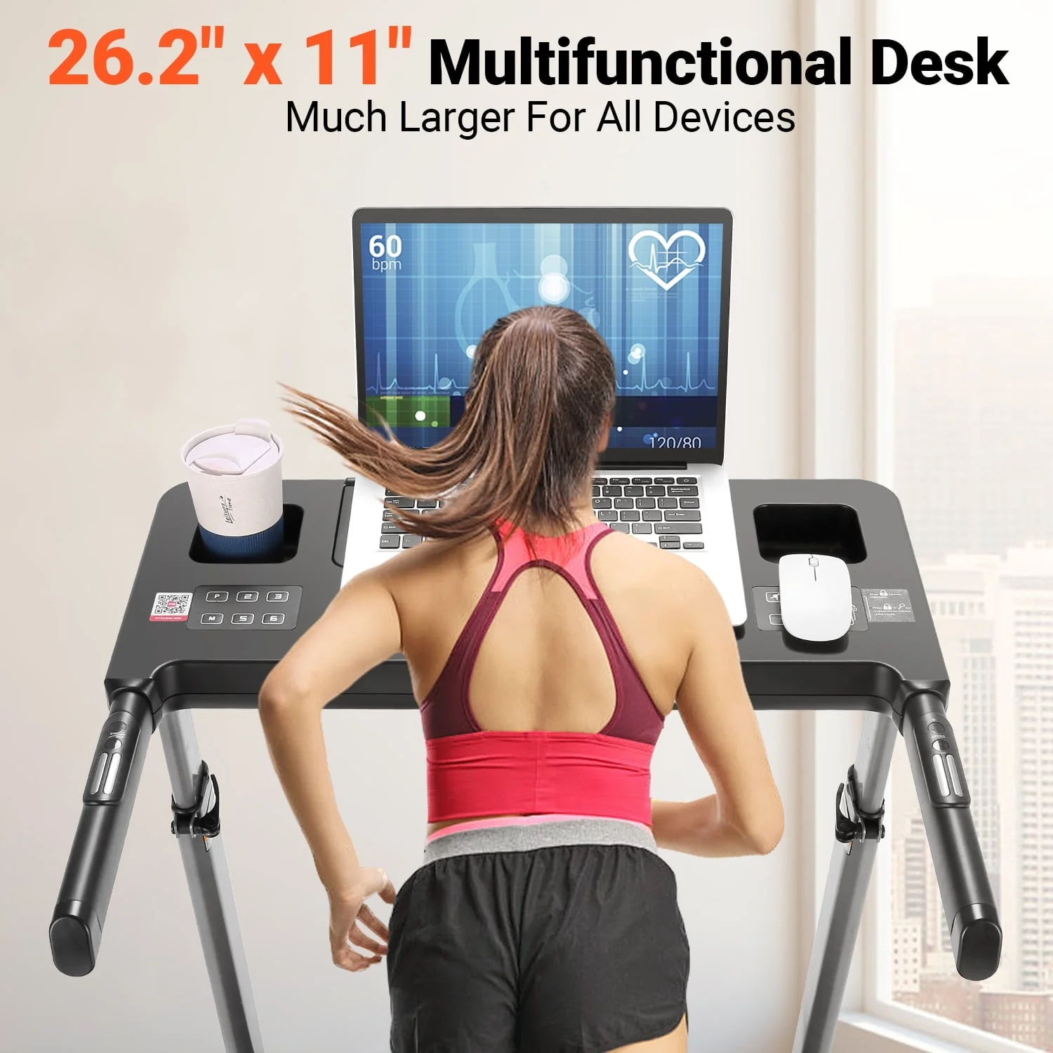 Tikmboex 2.5HP Incline Treadmill with Desk Adjustable Height, 300lbs Capacity Treadmill with Bluetooth Speaker App, Foldable Running Machine for Cardio Workout, Gray
