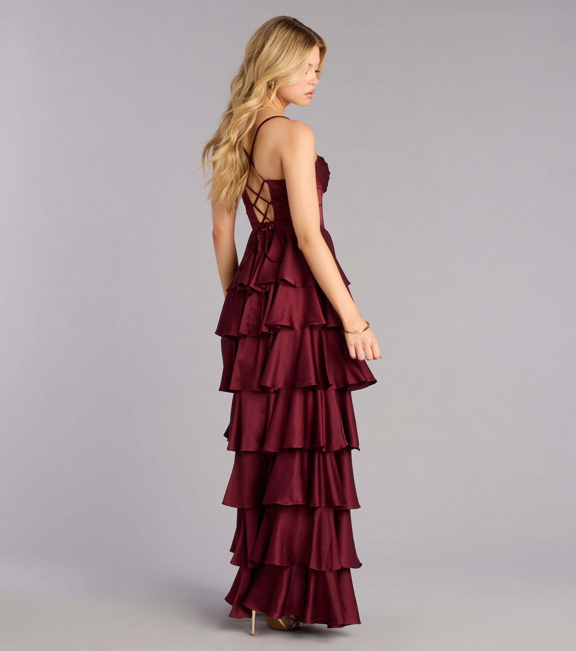 Blush Satin Ruffle A-Line Formal Dress