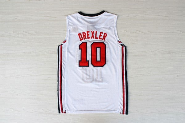 1:1 double layer solid embroidery player version of Dream Team #10 Drexler white suit