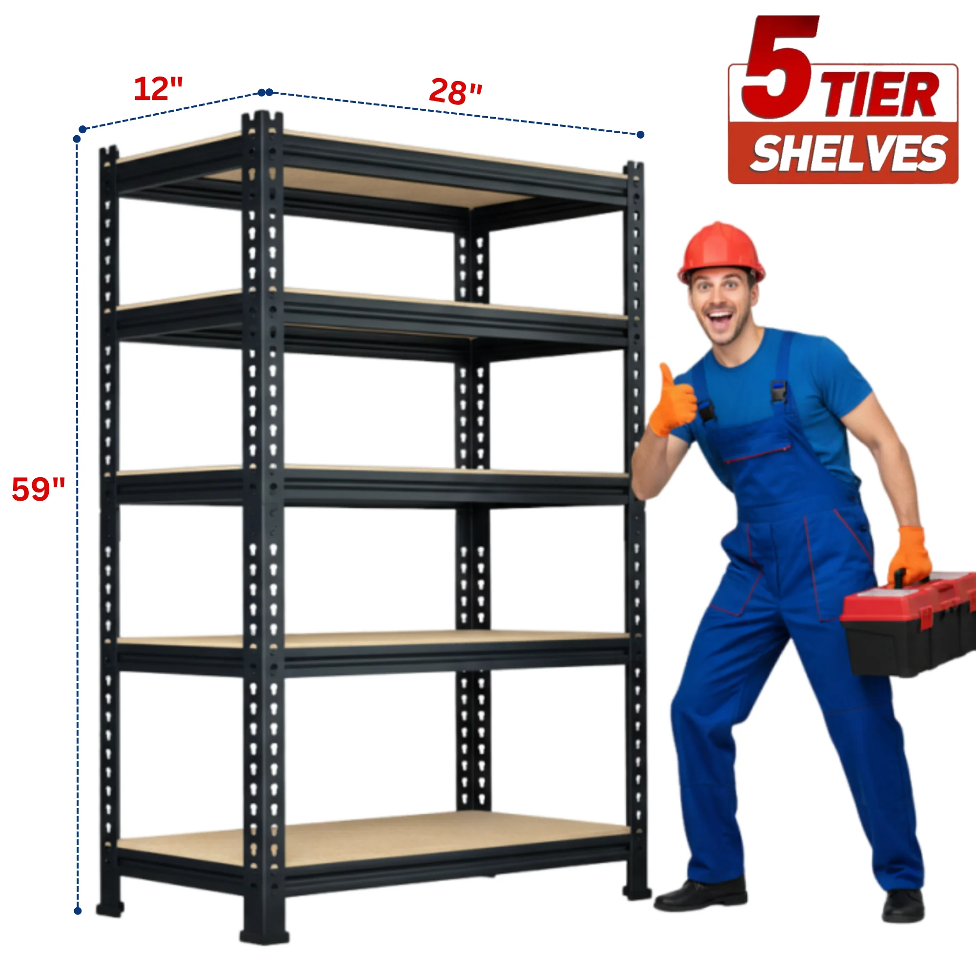 TrumanPick Storage Shelves 5 Tier Garage Shelving Units Metal Heavy Duty Adjustable Shelf Rack 48