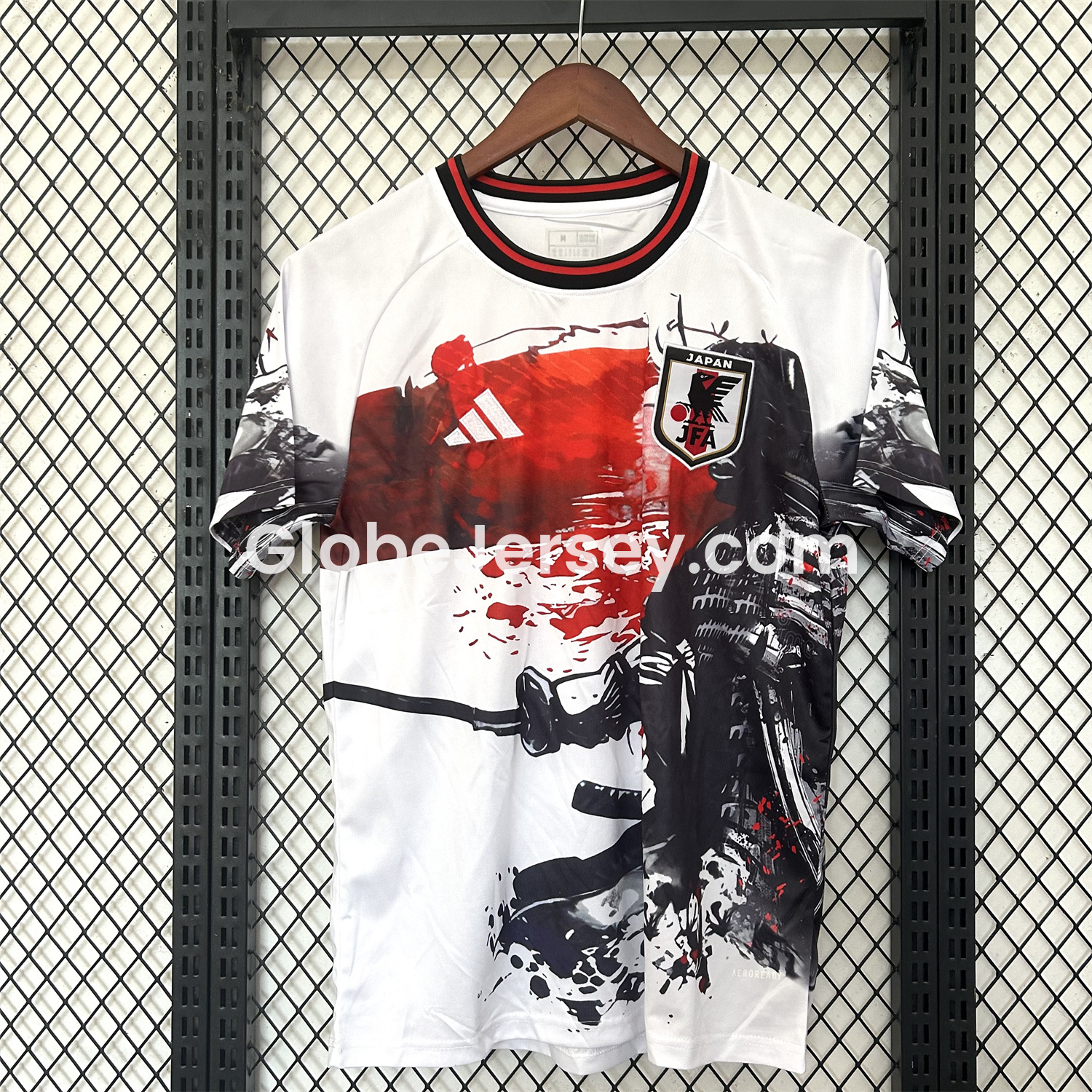 Japan 25-26 Black Samurai Silhouette White Jersey - Fans Version