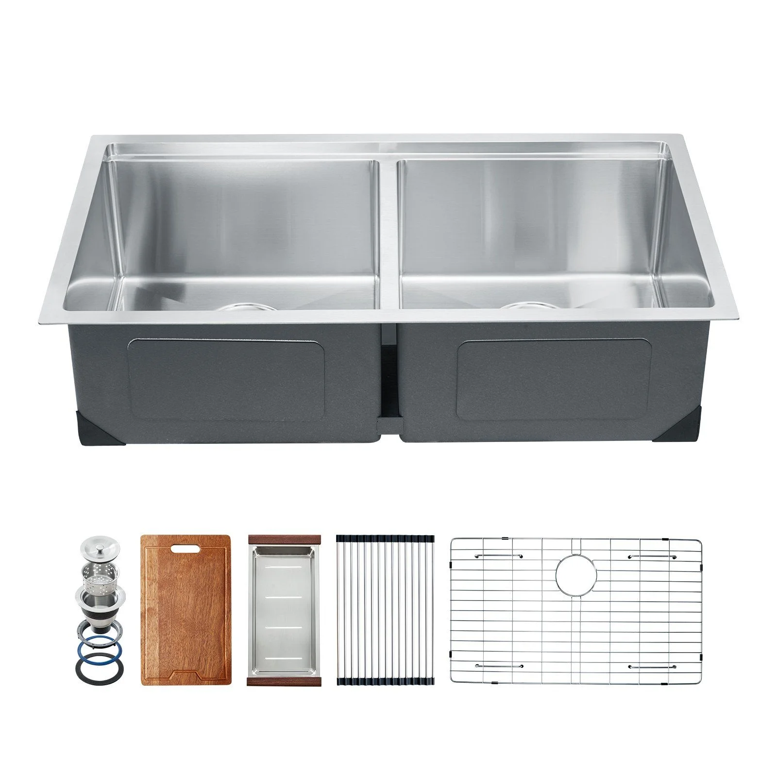33-inch Undermount Double Bowl Kitchen Sink, Stainless Steel Drop-In Bar Sink