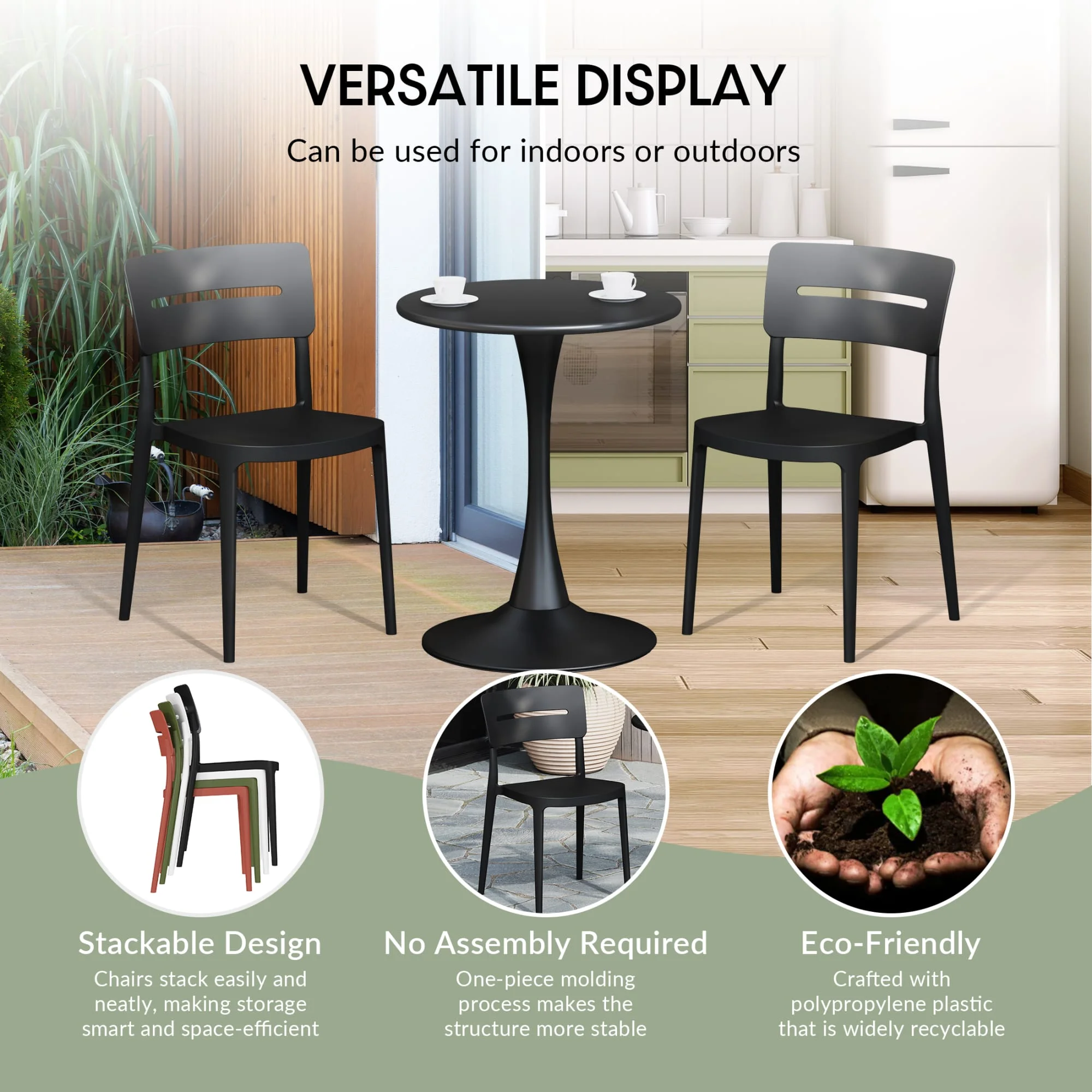 WestinTrends Playa 3-Piece Outdoor Resin Patio Bistro Set with Stackable Patio Dining Chairs, Black