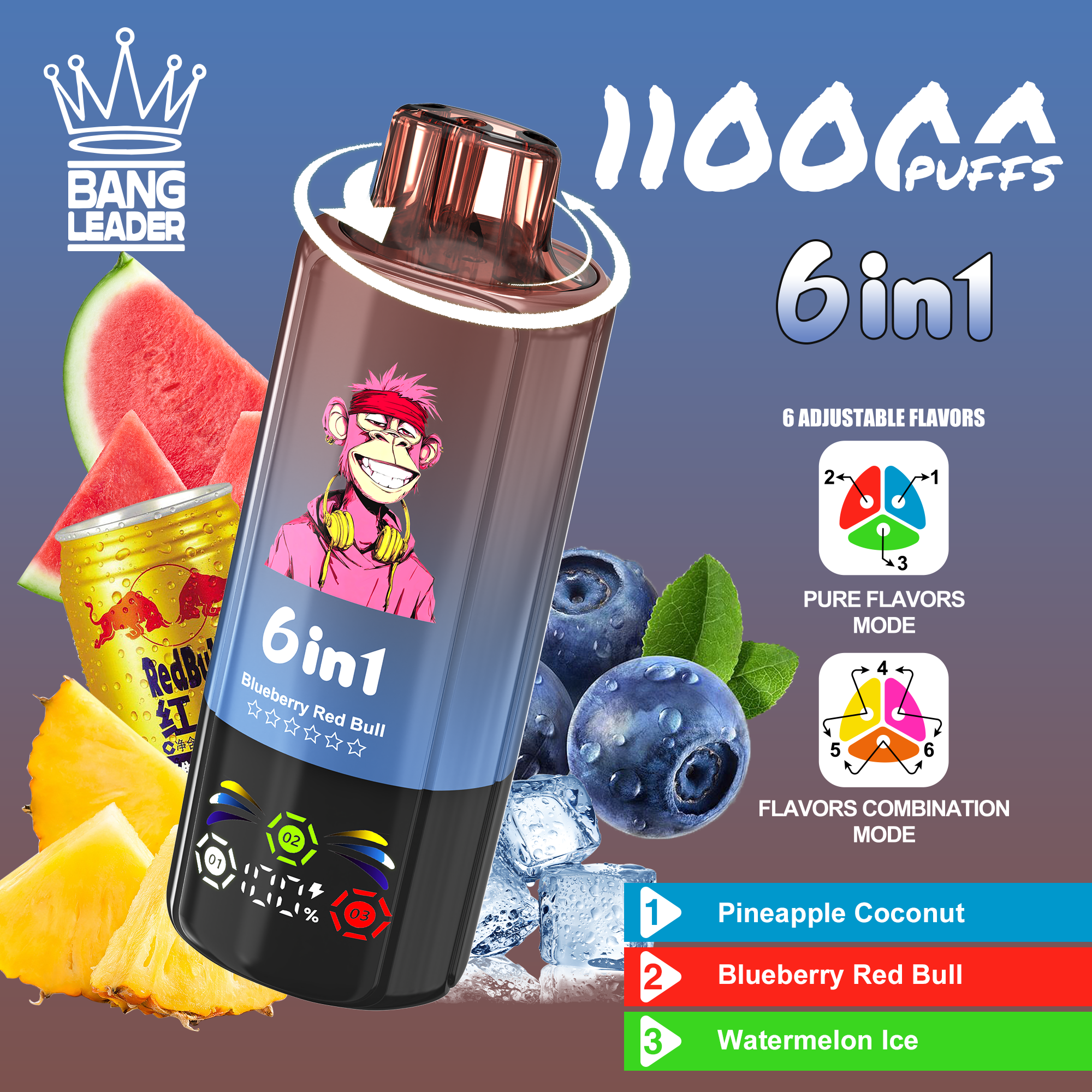 BANG Leader 110 000 potahů (6v1) | E-cigareta s LED displejem