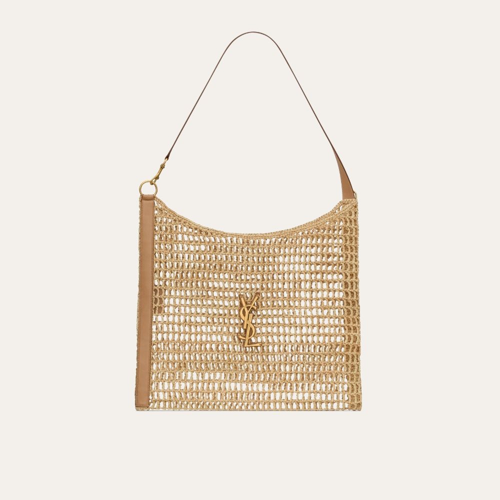 Saint Laurent Oxalis Tote Raffia Crochet & Leather Vintage Brown 16.1 Inches 773984GAAEB9718