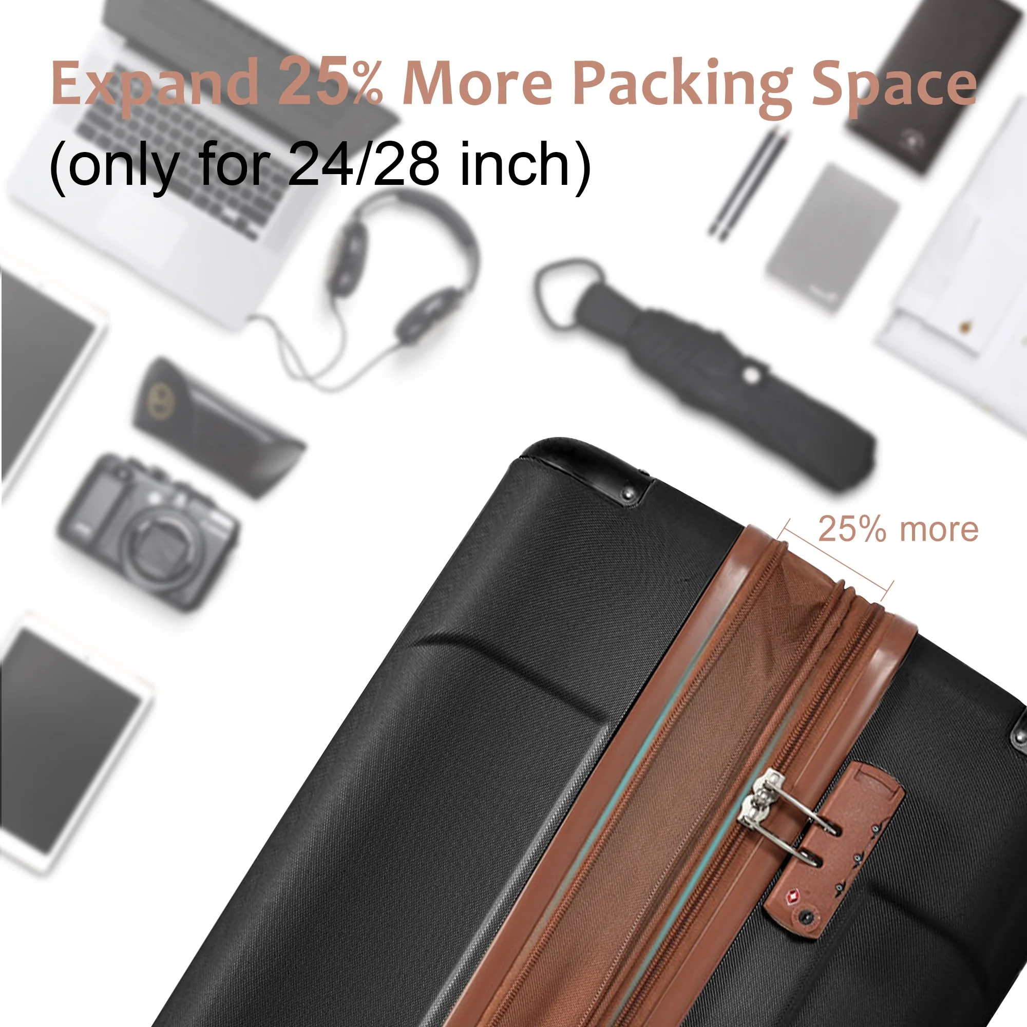 Luggage Sets 3 Piece, Expandable Hard shell ABS Suitcases with Double Spinner, Travel luggage Set