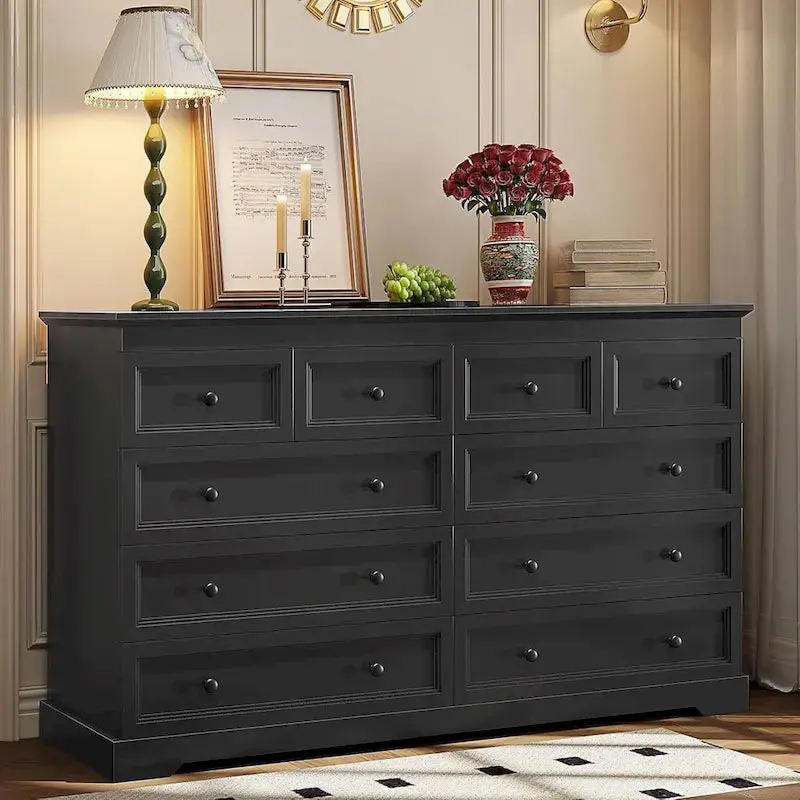 10-Drawer Wooden Dresser – Tall Chest of Drawers with Ample Bedroom Storage Space