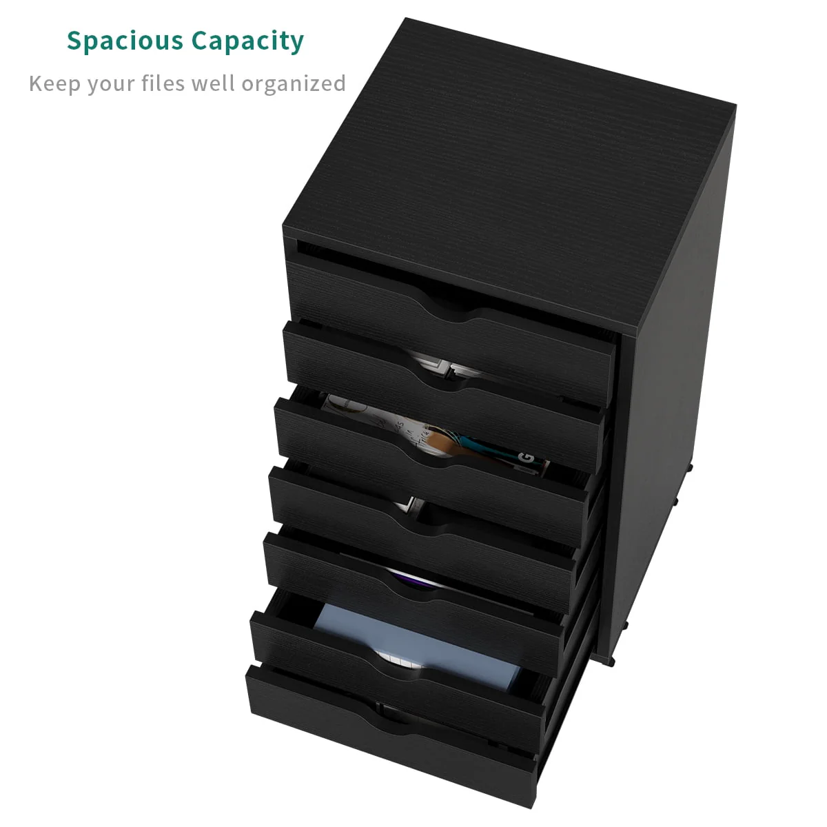 Dextrus 7-Drawer File Cabinets Office Wooden File Cabinet Chest Mobile Organizer Storage Rolling Storage Drawer Cabinet, Black