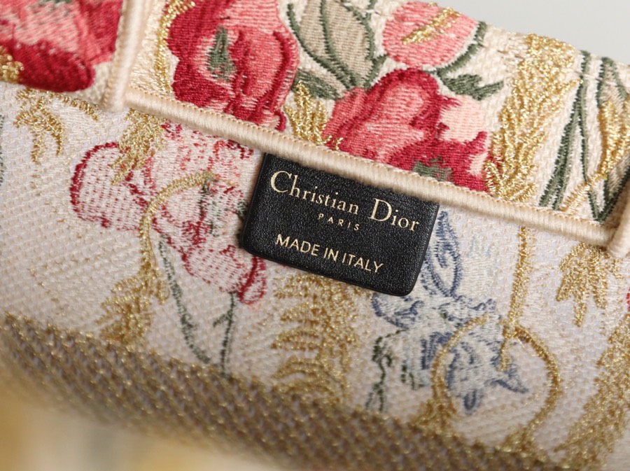 Dior Book Tote Natural Multicolor Raffia Embroidered With Dior Petites Fleurs