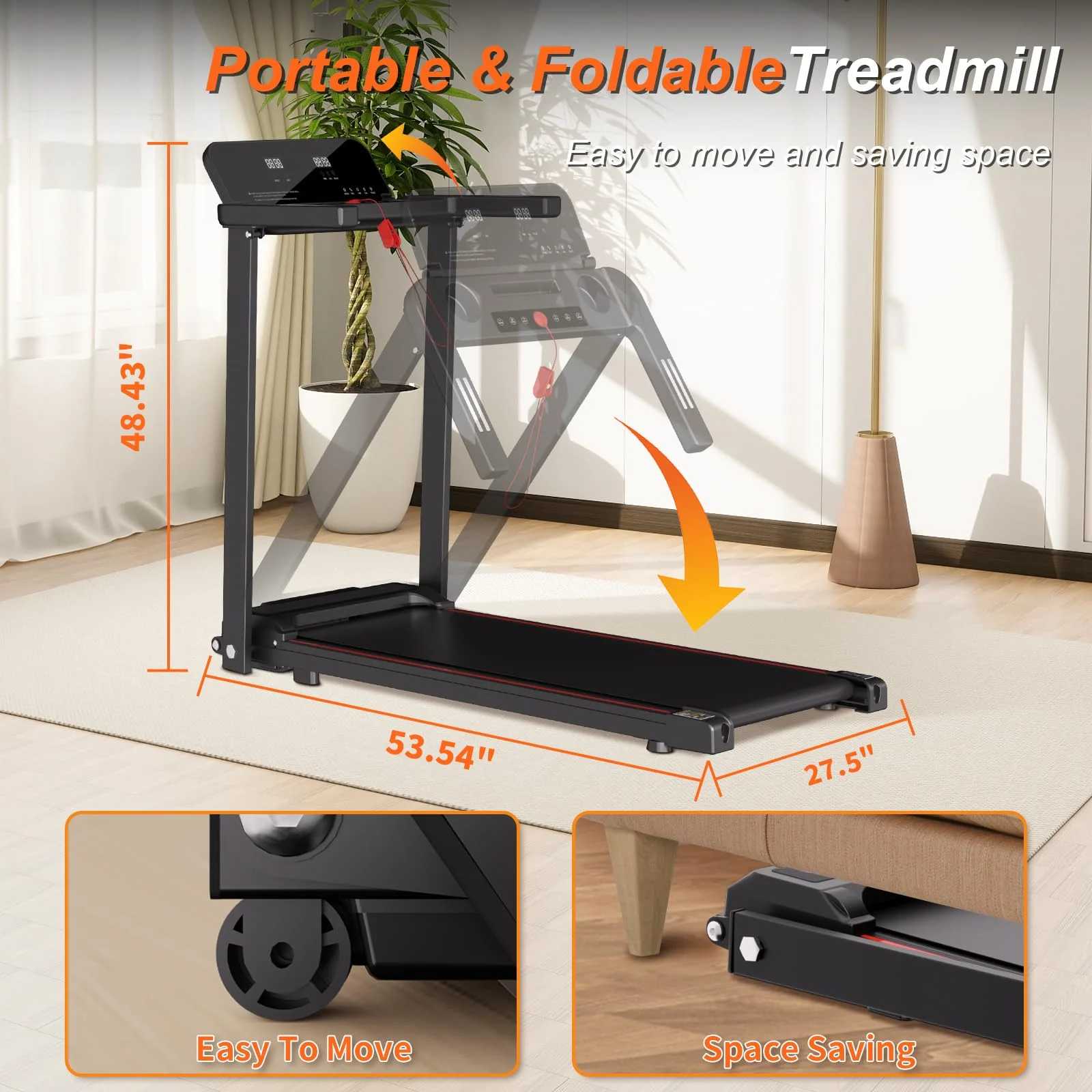 [TREADMILL CLEARANCE] FYC 2.5HP Folding Treadmill with Adjustable Height Desk & Incline - Compact Electric Treadmill Bluetooth Speaker for Running Walking Foldable Portable  (Silver)