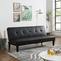 Button Tufted Futon Sofa Bed, Faux Leather Futon Couch, Modern Convertible Folding Sofa Bed Couch with Wooden Legs White