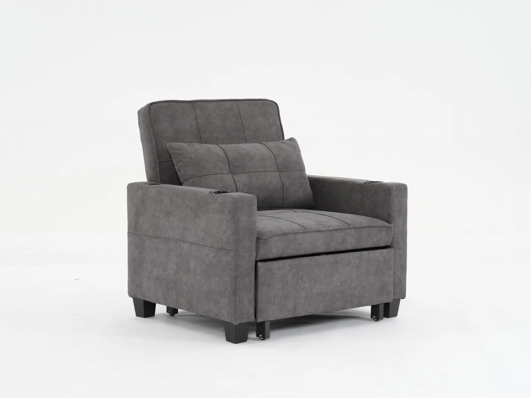 Convertible Futon Sofa Bed. 3 - in - 1 Multi - Functional Sleeper Chair Bed with USB Ports. Adjustable Backrest Recliner. for Living Room Bedroom Small Space. Tech Cloth. Dark Grey