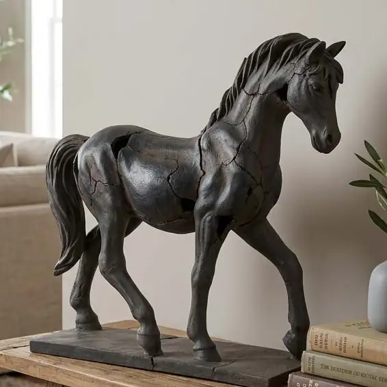 Resin Cracked Horse Sculpture Home Decor - Brown, 16 in.