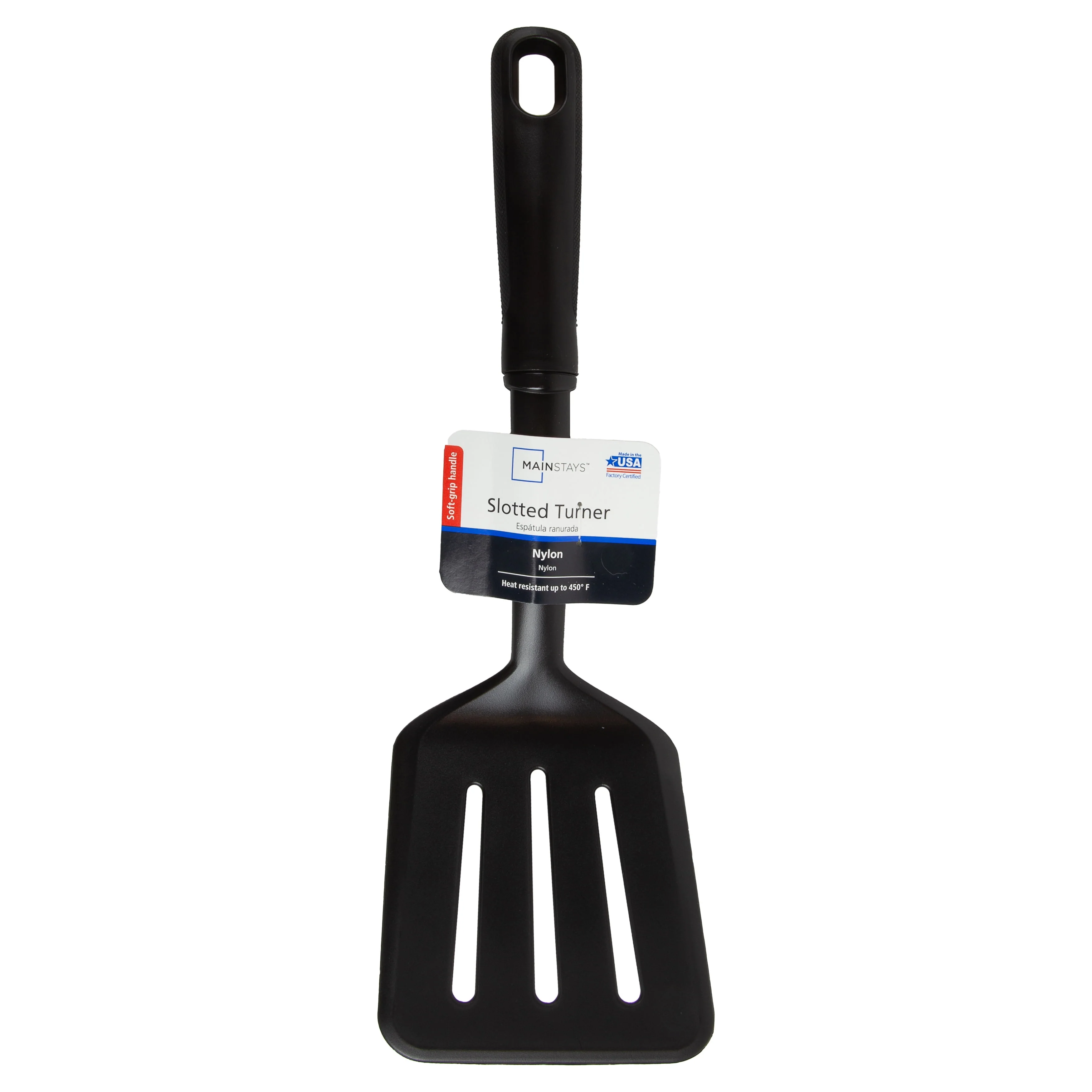 Mainstays Slotted Kitchen Turner, Black, Nylon, Soft Grip Handle, Dishwasher Safe