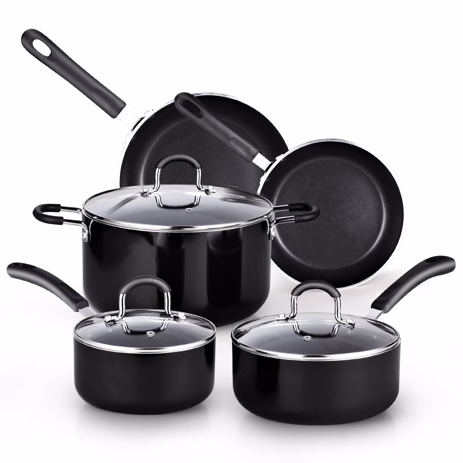 Cook N Home 8-Piece Nonstick Cookware Set, Heavy Gauge Pots and Pans Set, Kitchen Induction Cooking Pots with Silicone Handles, Mable