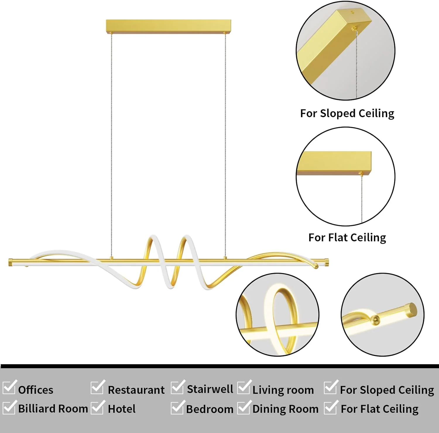 Modern Led Chandelier Dimmable Desk Linear Pendant Light with Remote Control Dimmable 3 Color Mode & Brightness Ceiling Lamp Dining Light Fixture for Kitchen Dining Room 39inch Black