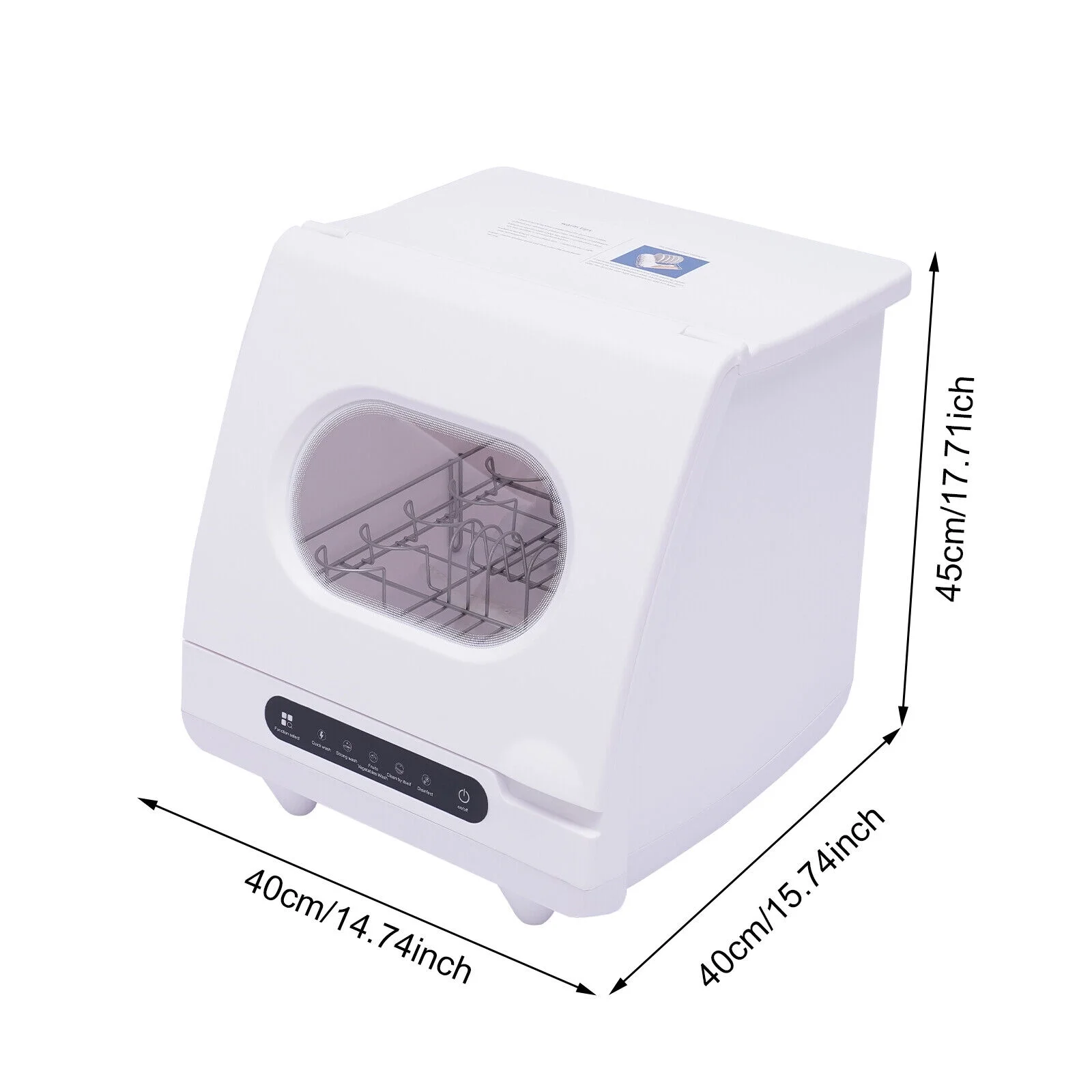 White 800W Dishwasher for Cleaning Vegetables and Fruits 15.6*15.4*16.9in Wash 6 Sets of Tableware at Once