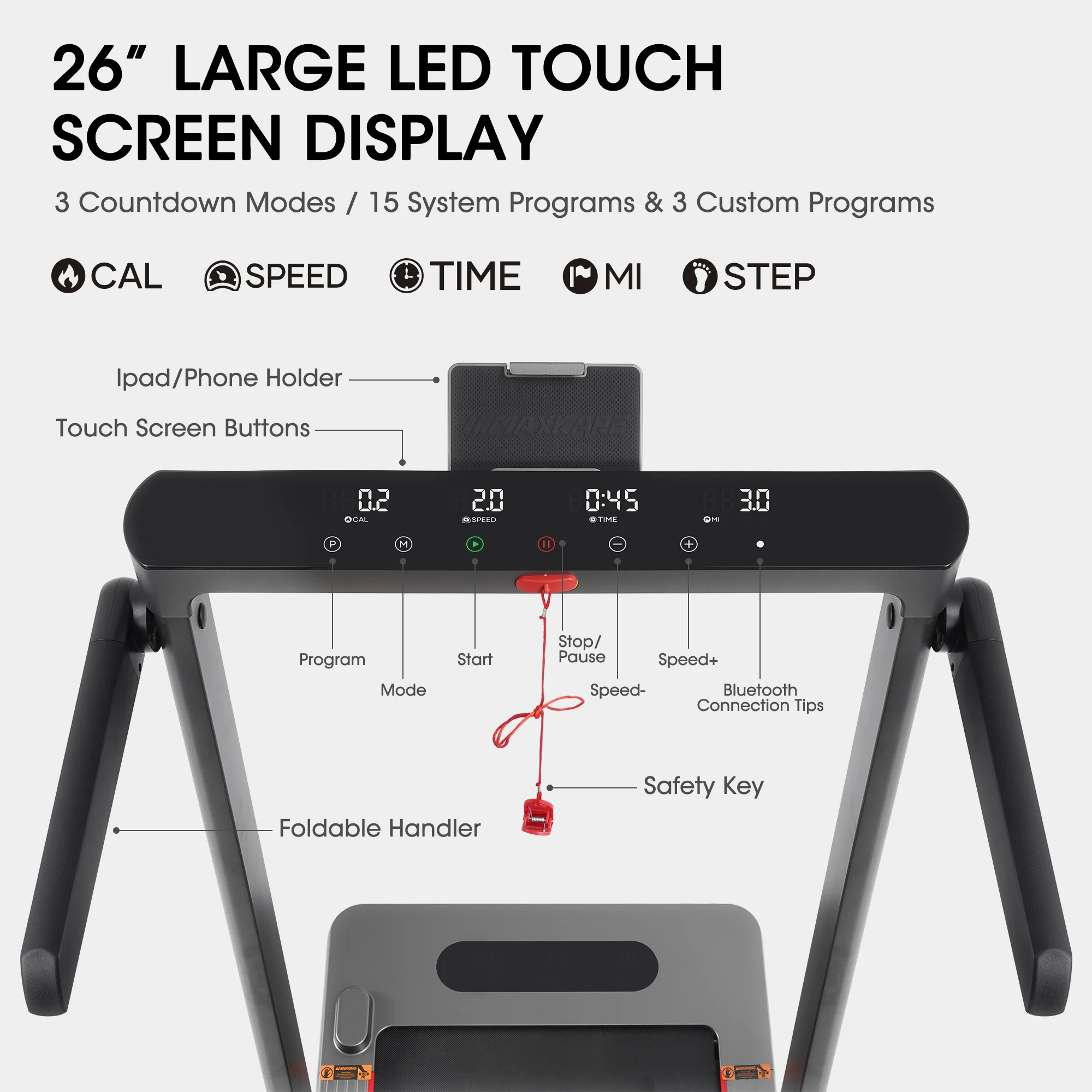 MaxKare Folding Treadmill 286LBS Capacity for Home, 3.0HP 9MPH Under Desk Walking Pad Treadmill with Bluetooth/Zwift App Compatible