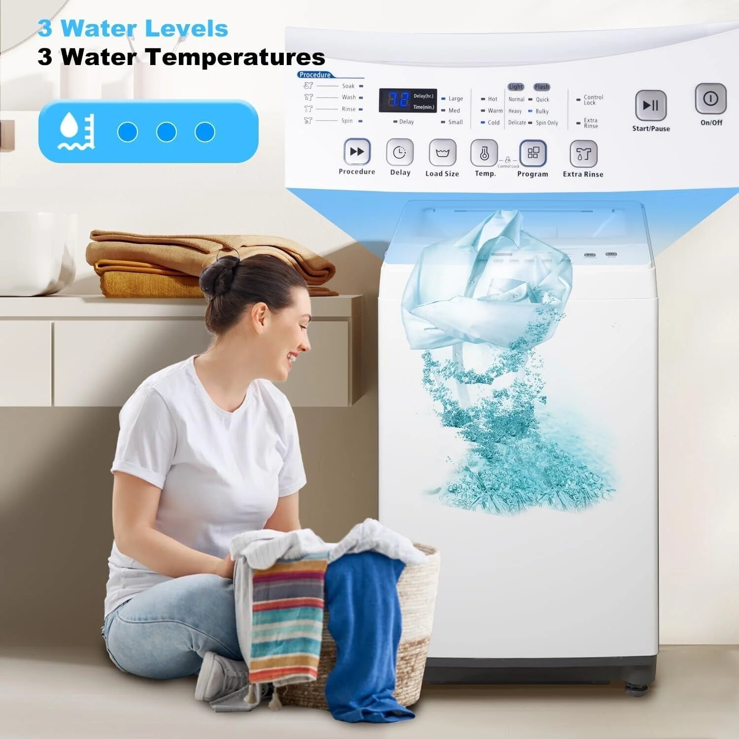 Smad Compact Washing Machines 1.7 Cu ft Single Use in Schools and apartments 12lbs White Washer