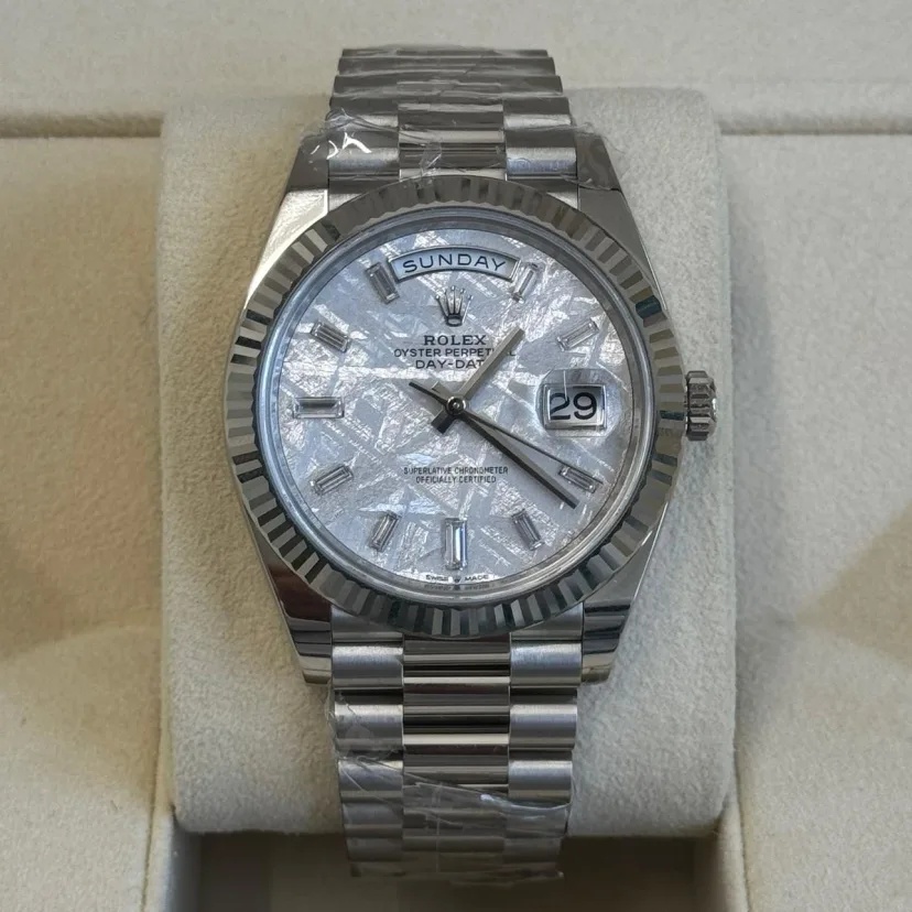 【Super Clone】RLX  Day-Date President 40mm Platinum Meteorite Diamond Baguette Dial - 228236