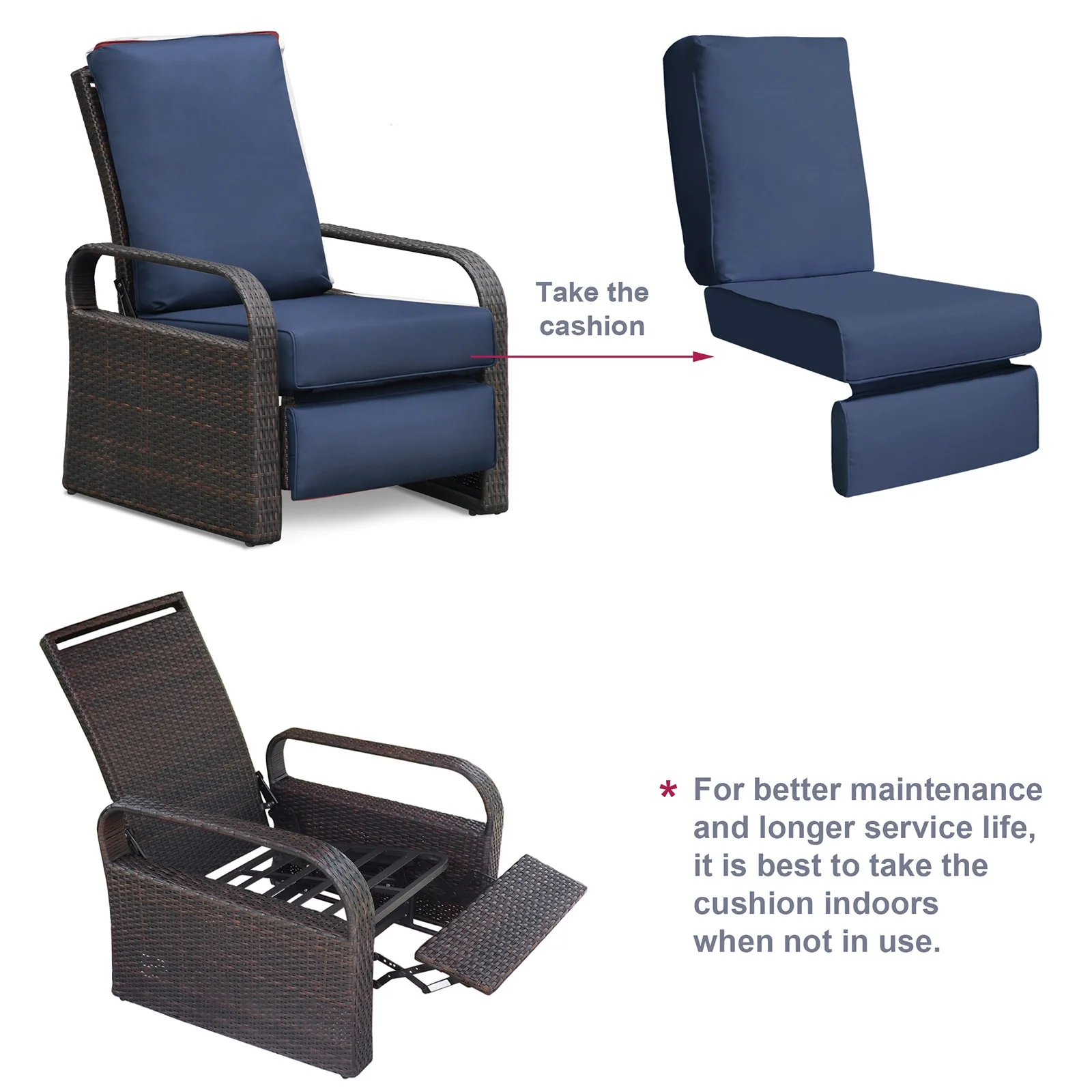 ATR ART to REAL 5.5�?Thick Recliner Replacement Waterproof Cushion, Navy Blue