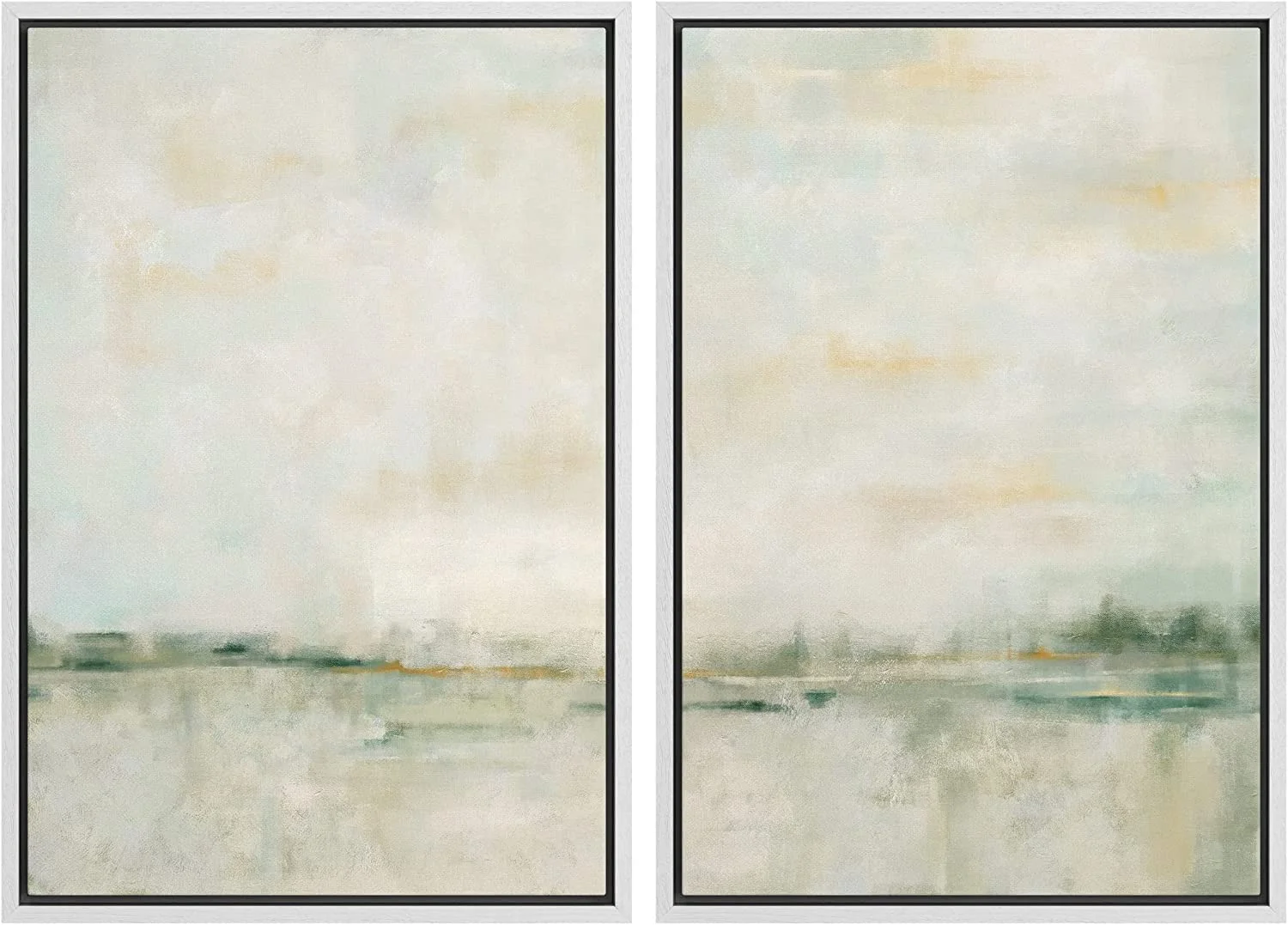 IDEA4WALL Framed Canvas Print Wall Art Set of 2 Watercolor Pastel Duotone Tan Landscape Abstract Modern Art Multicolor Contemporary Artwork for Bedroom, Office - 16