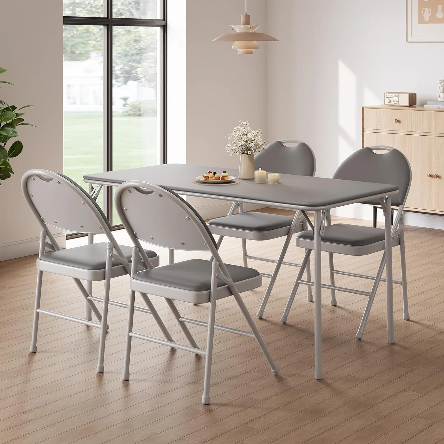 4 Pack Padded Folding Chairs, PU Leather Upholstered Foldable Chairs Set, Soft Cushioned Chairs with Metal Frame, Portable High Back Chairs for Office, Party, Dining Room