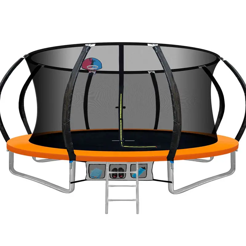 14-Foot Trampoline with Safety Enclosure – Includes Ladder. Basketball Hoop & Orange Frame