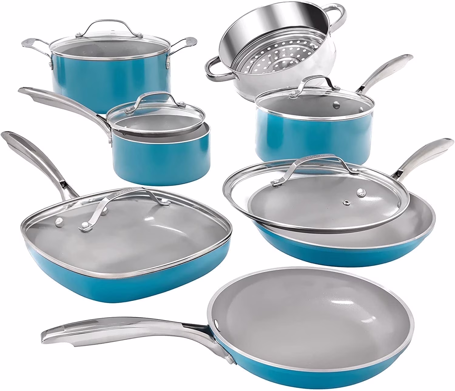 Gotham Steel 12 Pc Ceramic Cookware Set Nonstick, Pots and Pans Set Non Stick for Kitchen with Frying Pan, Sauce Pan, Pots and Pans for Cooking, Non Toxic Cookware Sets, Oven/Dishwasher Safe, Navy