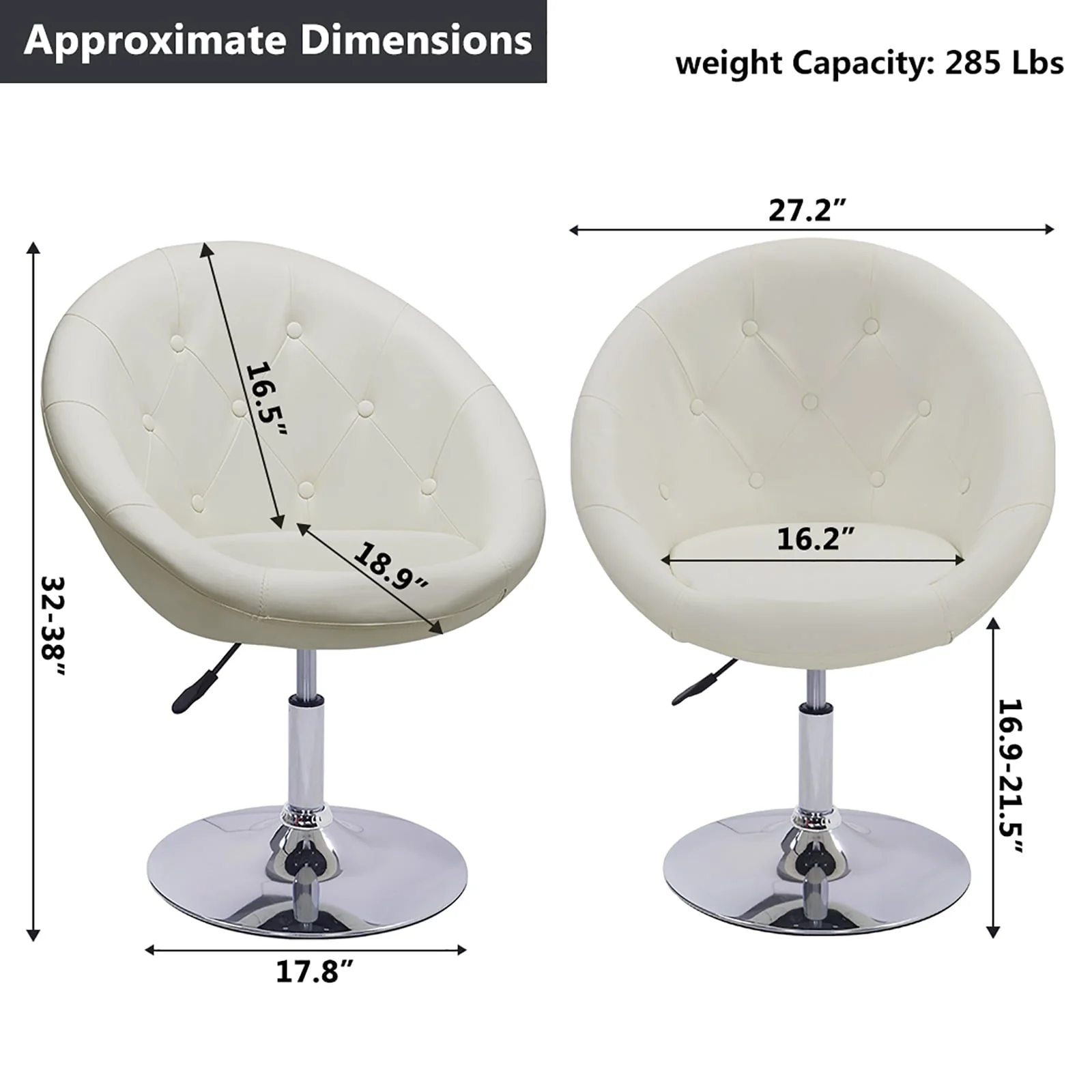 Duhome Modern Vanity Make-up Accent Chair PU Leather Desk Chair Round Swivel Tufted Adjustable Lounge Chair for Bedroom White