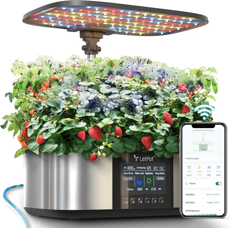 12-Pot Smart Hydroponic Garden – WiFi-Enabled Indoor Herb Kit with 24W LED. 5.5L Tank & Auto-Timer