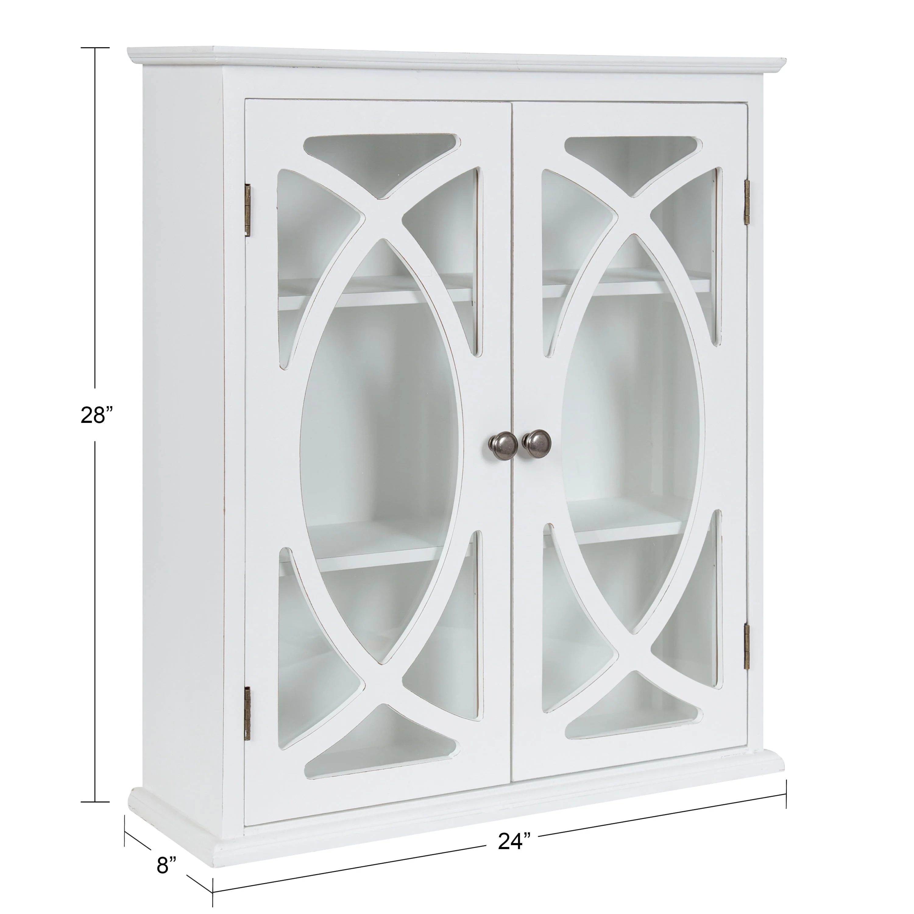 Kate and Laurel Quinlan Wood Wall Cabinet, 24 x 8 x 28, White, Decorative Traditional Storage Cabinet with Two Glass Doors and Three Interior Shelves