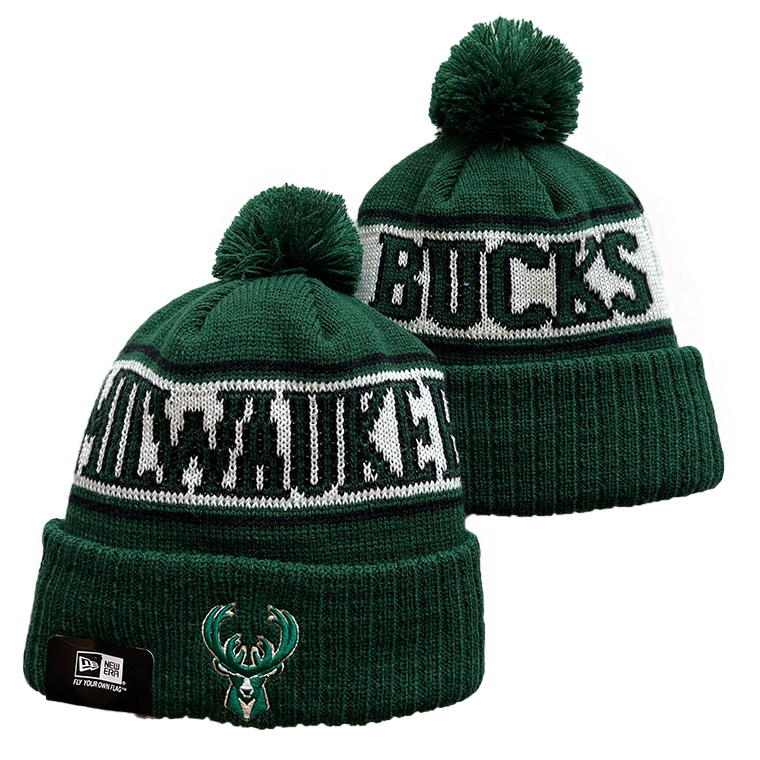 Milwaukee Bucks New Era Hunter Green Throwback Cuffed Knit Hat with Pom
