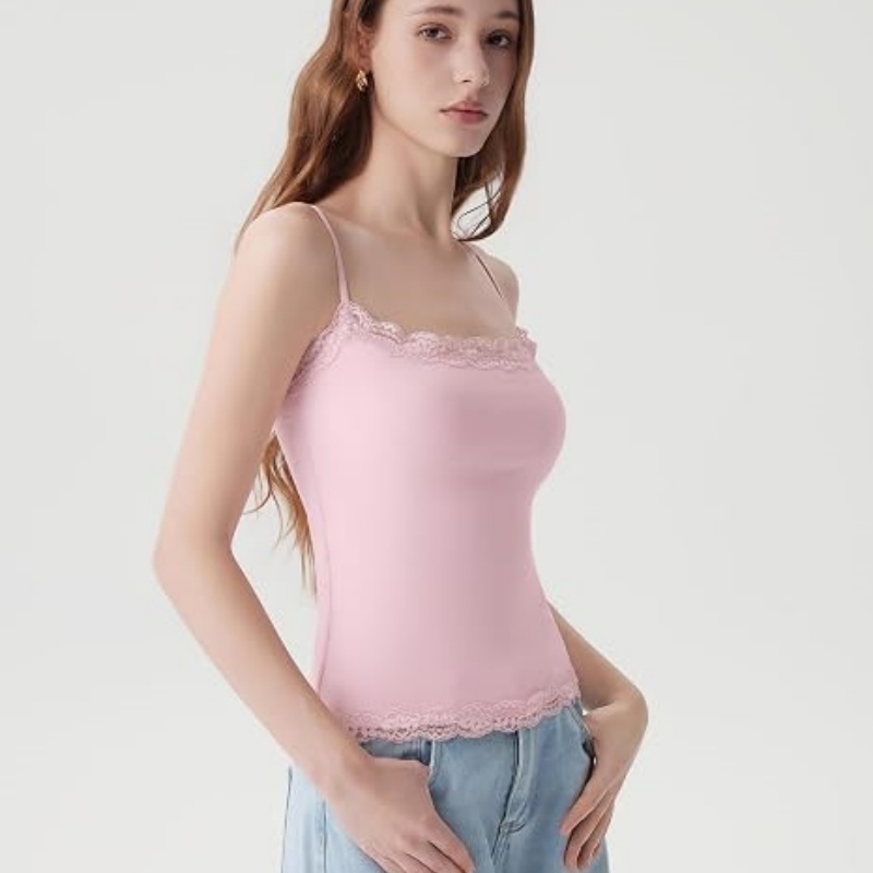 Women Lace Double Lined Camisole Top Spaghetti Strap Going Out Tank Top