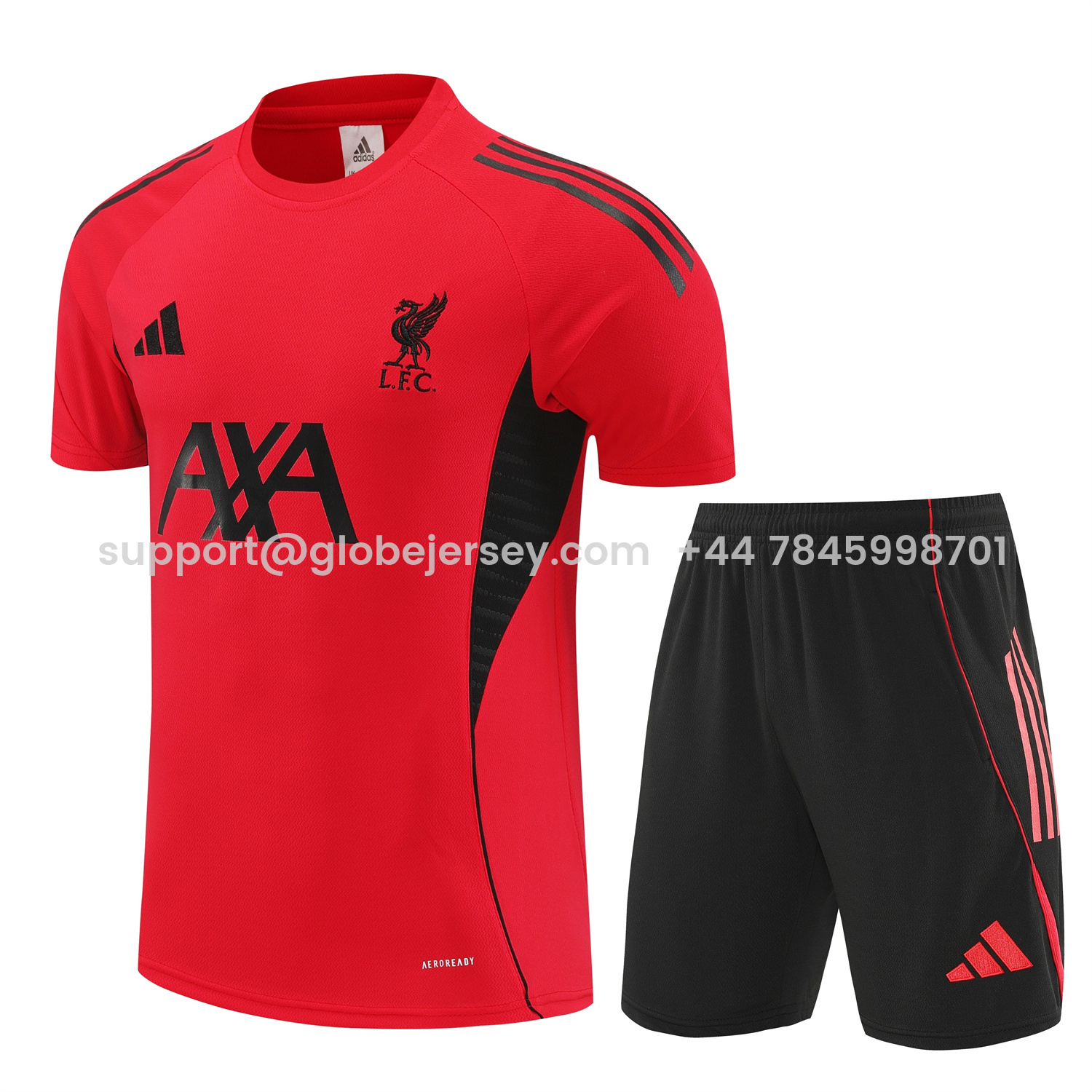 Liver.pool 25-26 Short-Sleeve Training Set - Red With Black Top & Black Shorts