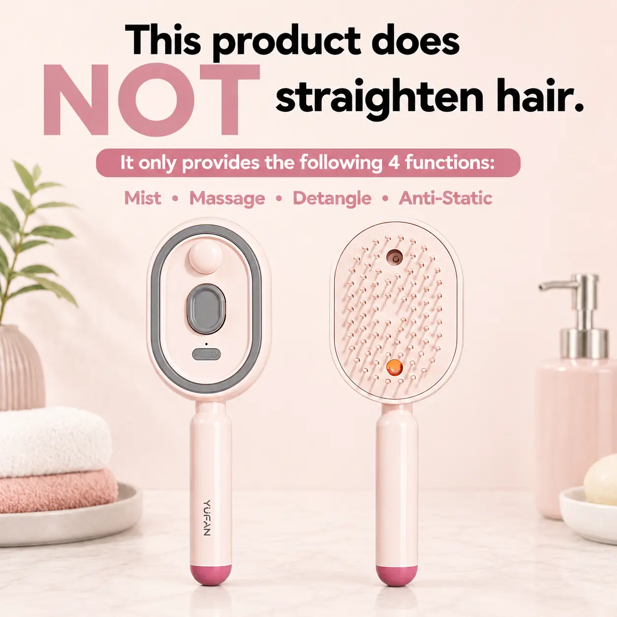 Electric Spray Air Cushion Massage Comb with Self-Cleaning, Anti-Tangle, Anti-Static, Volumizing Functions and Essential Oil Mist Aromatherapy Hair Care