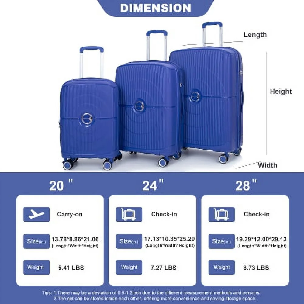3 Piece Luggage Set Expandable Suitcases Set with Spinner Wheels & TSA Locks, Black