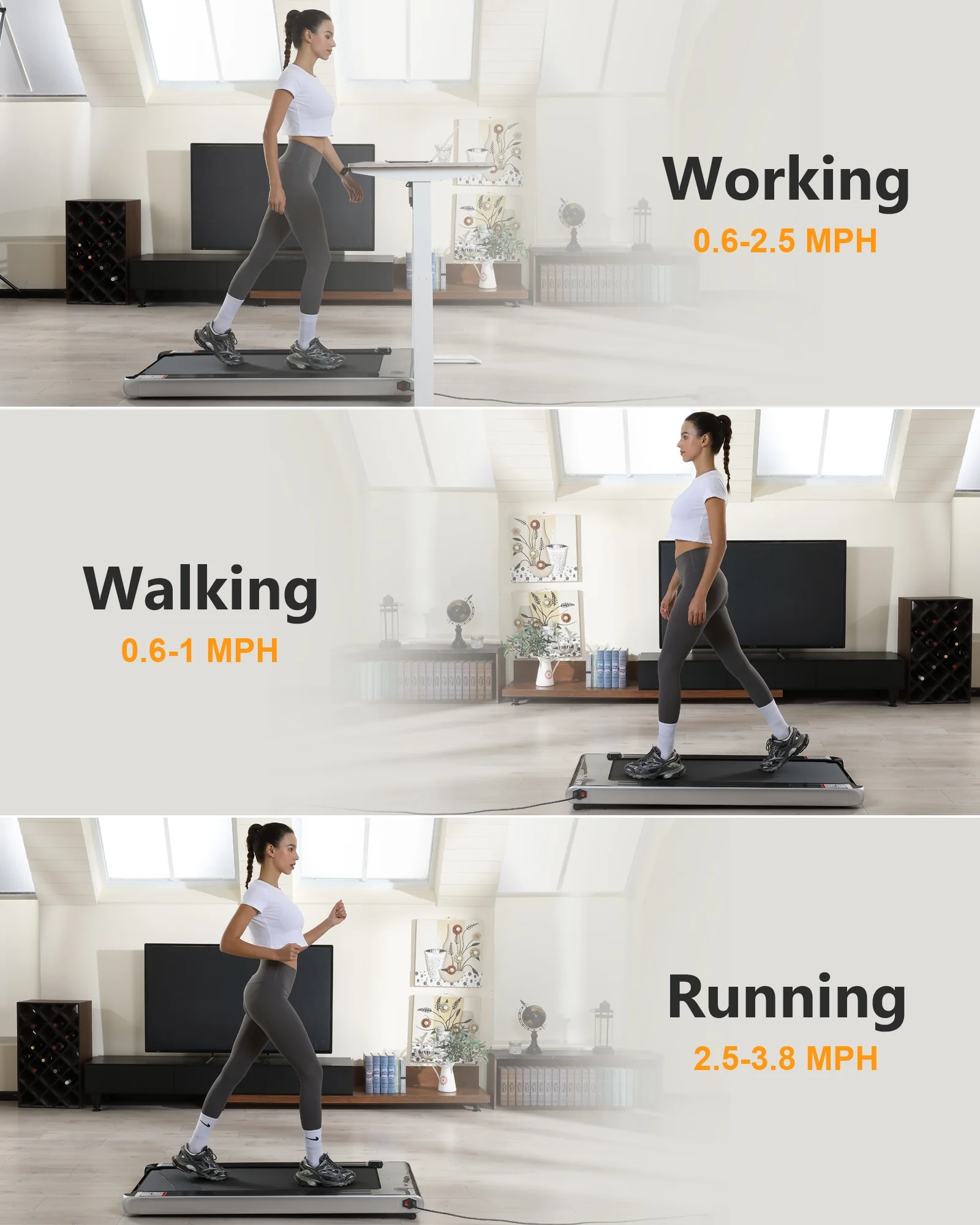 Zzistar Walking Pad Electric Treadmill, 2.5HP 0.6-3.8 mph Remote & Button Control Under Desk Treadmill with LCD Monitor