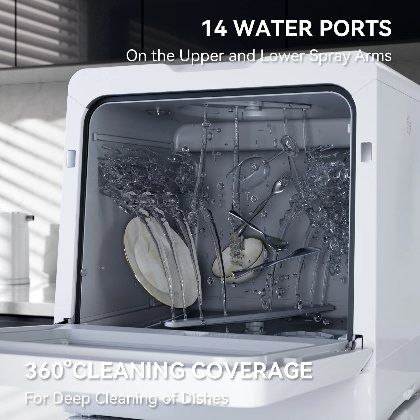 Hermitlux Portable Countertop Dishwasher, 5 Washing Programs, 5L Built-in Water Tank and Air-Dry Function, HMX-DW03