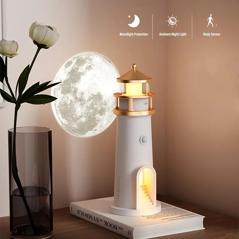 Moonlight Lighthouse Projection Light， USB Rechargeable Lighting, Bedroom Bedside Lamp