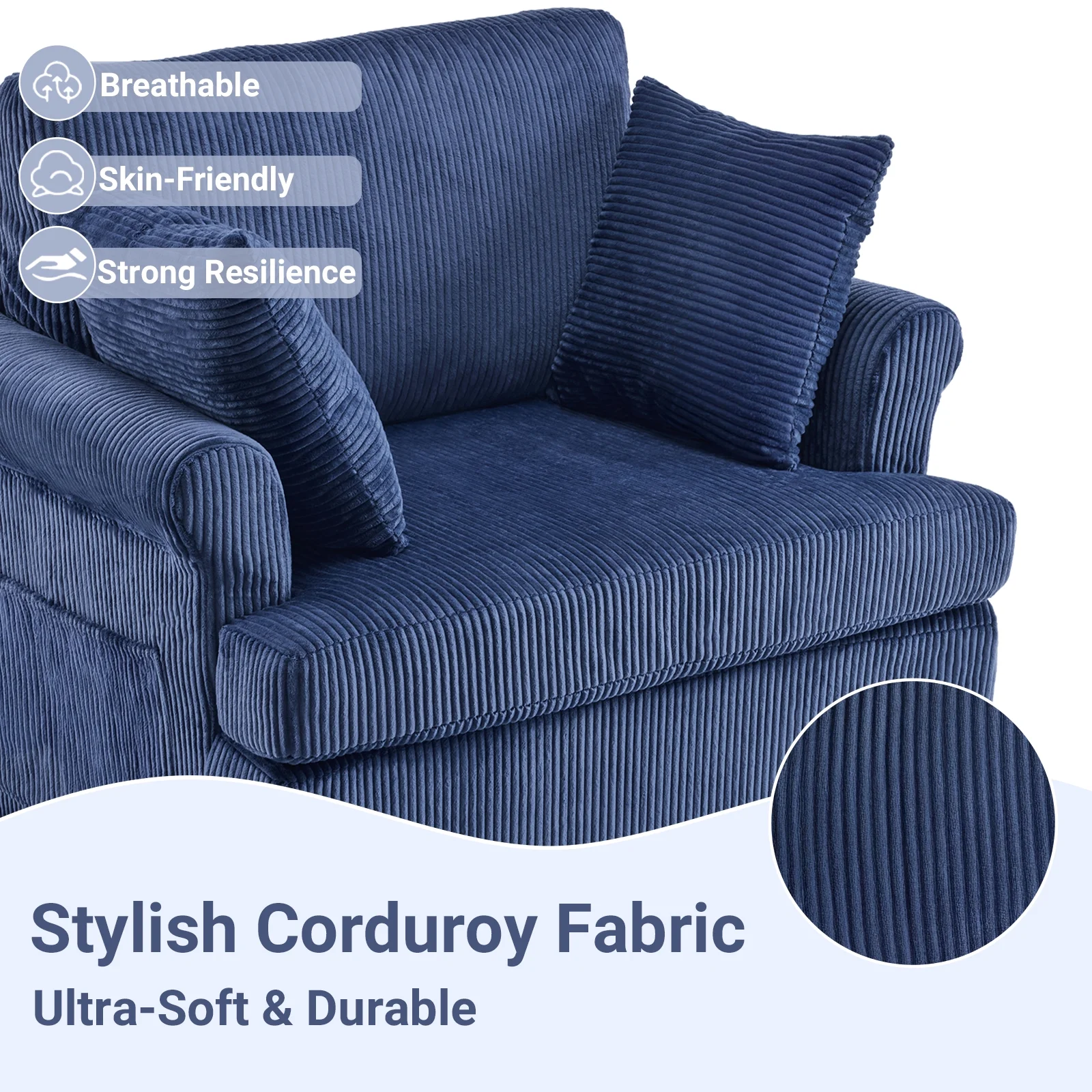 Ktaxon Swivel Accent Chair, 360-Degree Rotation Reading Chair, Corduroy Fabric Sofa with Armrest Pockets, Solid Metal Base, Perfect for Living Room Bedroom Black