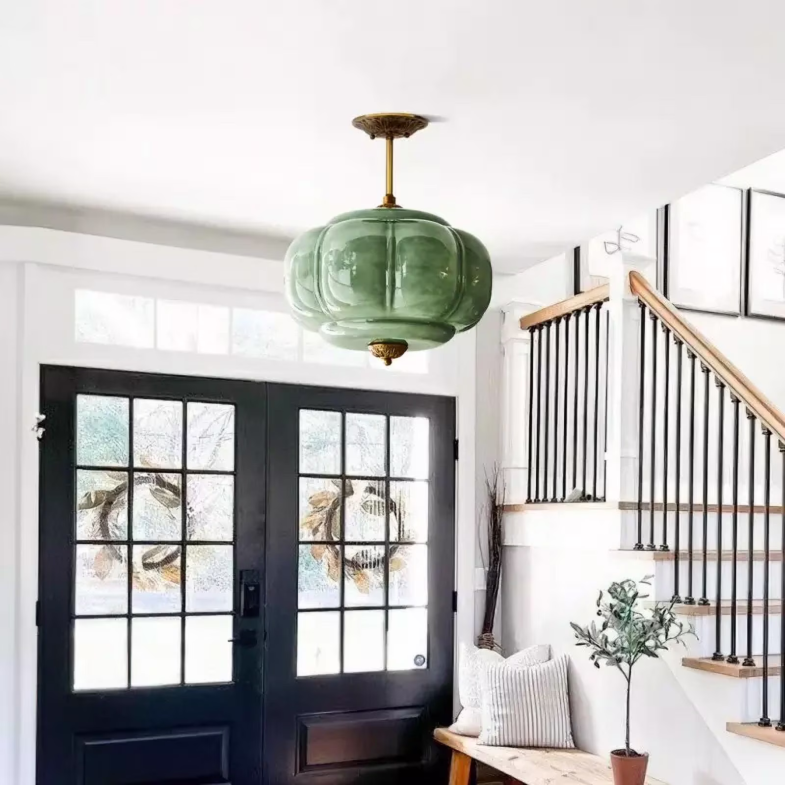 Arturesthome Eloise Scallop Milk Glass Semi-Flush Mount Pendant Ceiling Light