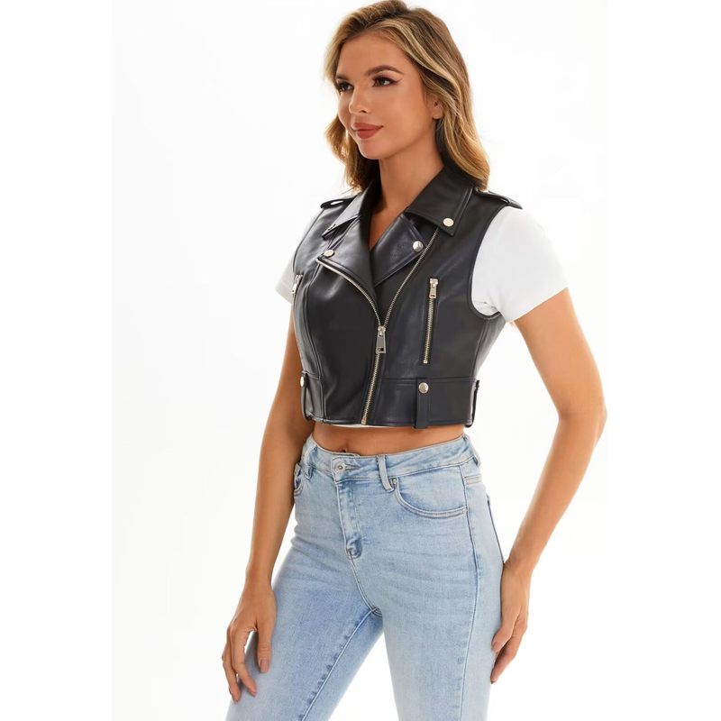 Faux Leather Vest For Women Zipper