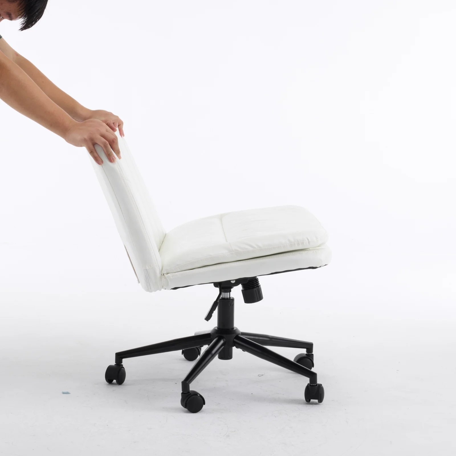 Ktaxon Armless Office Chair Swivel Study Chair Adjustable Desk Chair with Criss Cross Legs and Wheels for Conference and Home Faux Leather Gray
