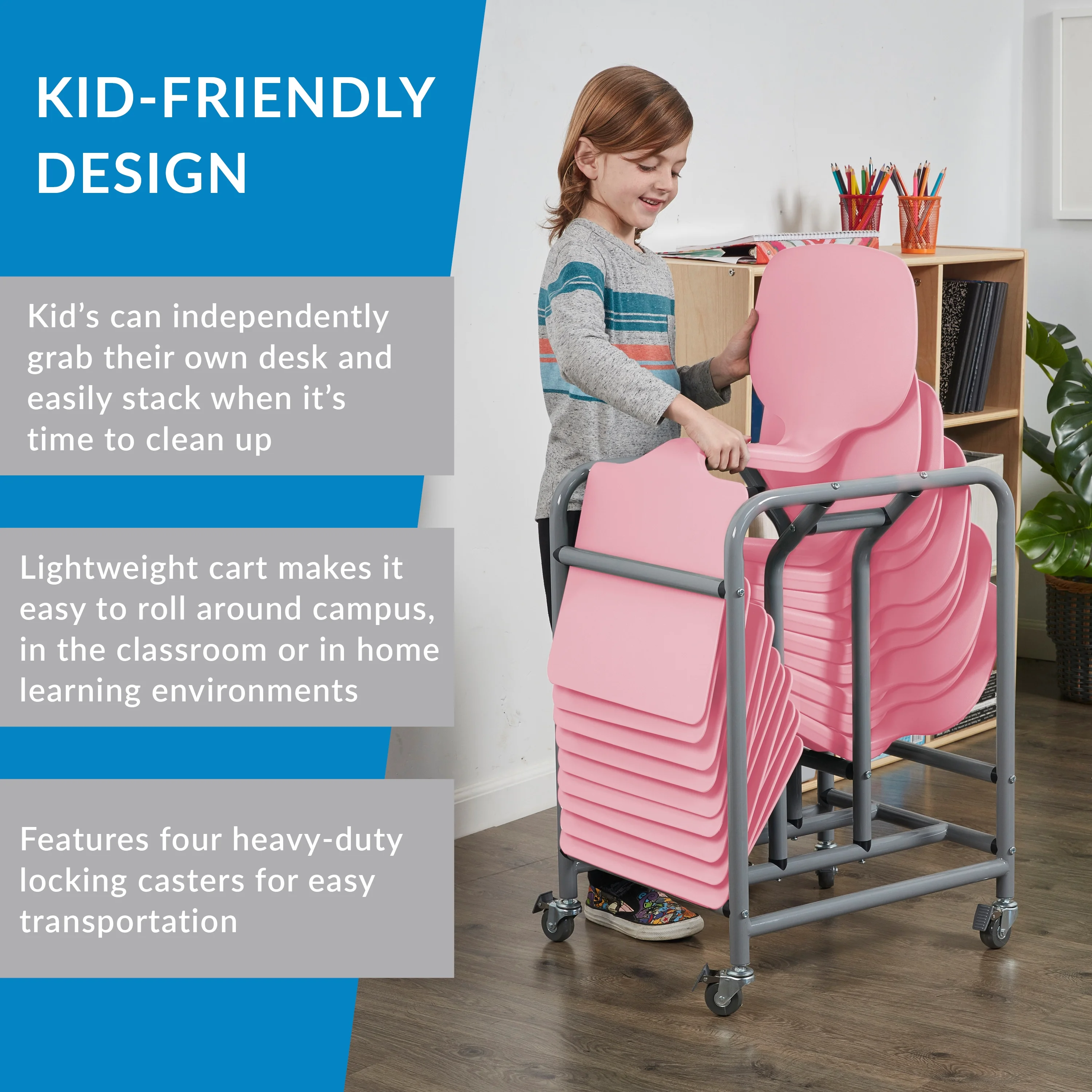 ECR4Kids The Surf Portable Lap Desk with Mobile Storage Cart, Blue, 10-Pack