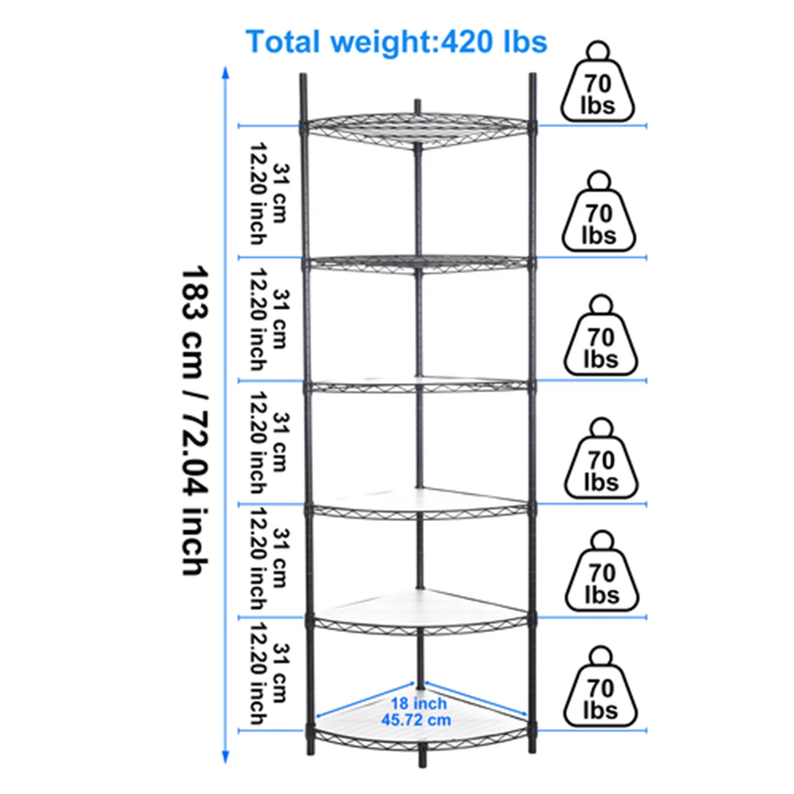 6 Tier Corner Storage Shelves, Wire Shelving Unit, Adjustable Metal Heavy Duty Free Standing Corner Storage Display Chrome Rack for Laundry Bathroom Kitchen Pantry Closet, Chrome