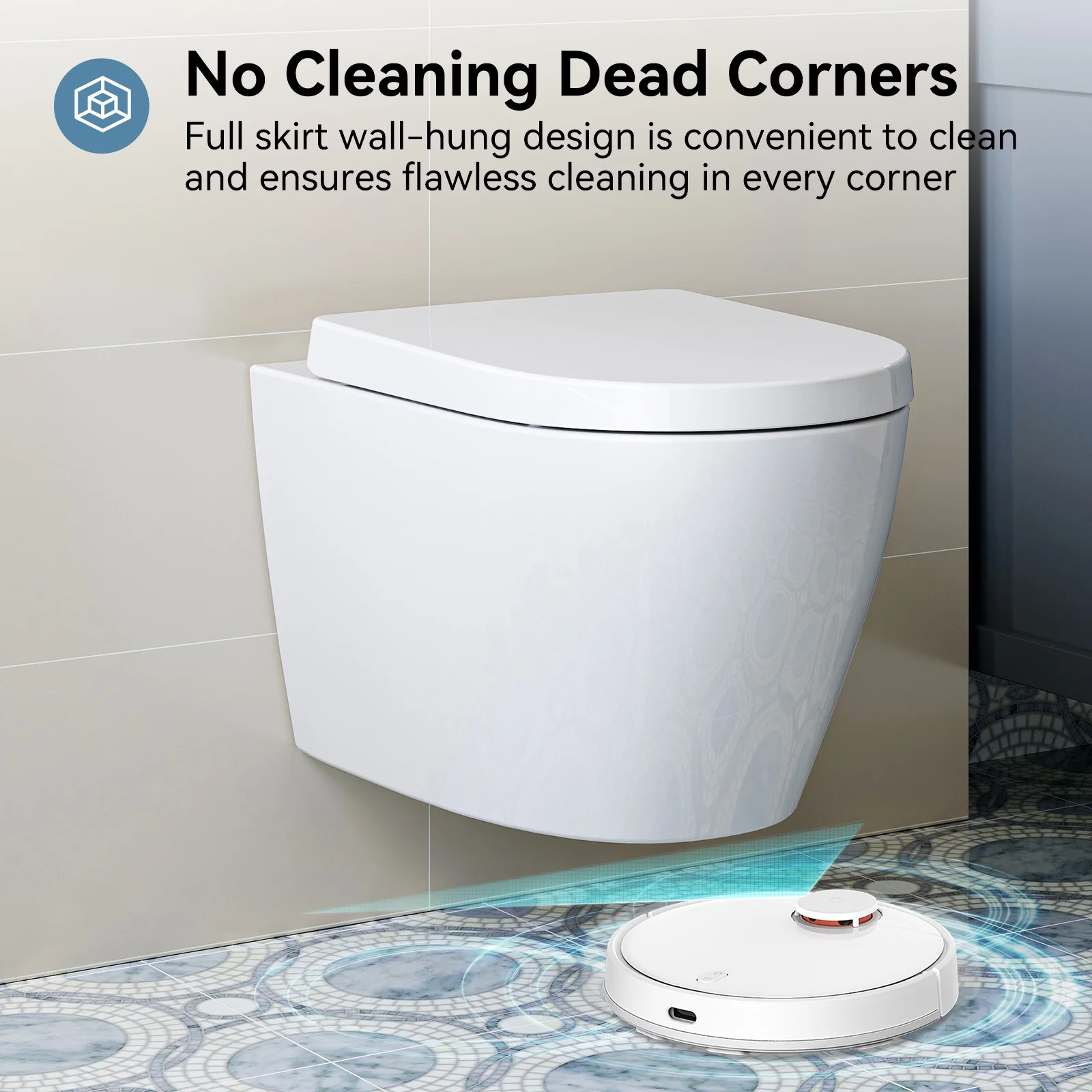 HOROW Wall Hung Toilet,with Soft Closing Seat,Round Floating Bowl, Rear Outlet Space Saving,White