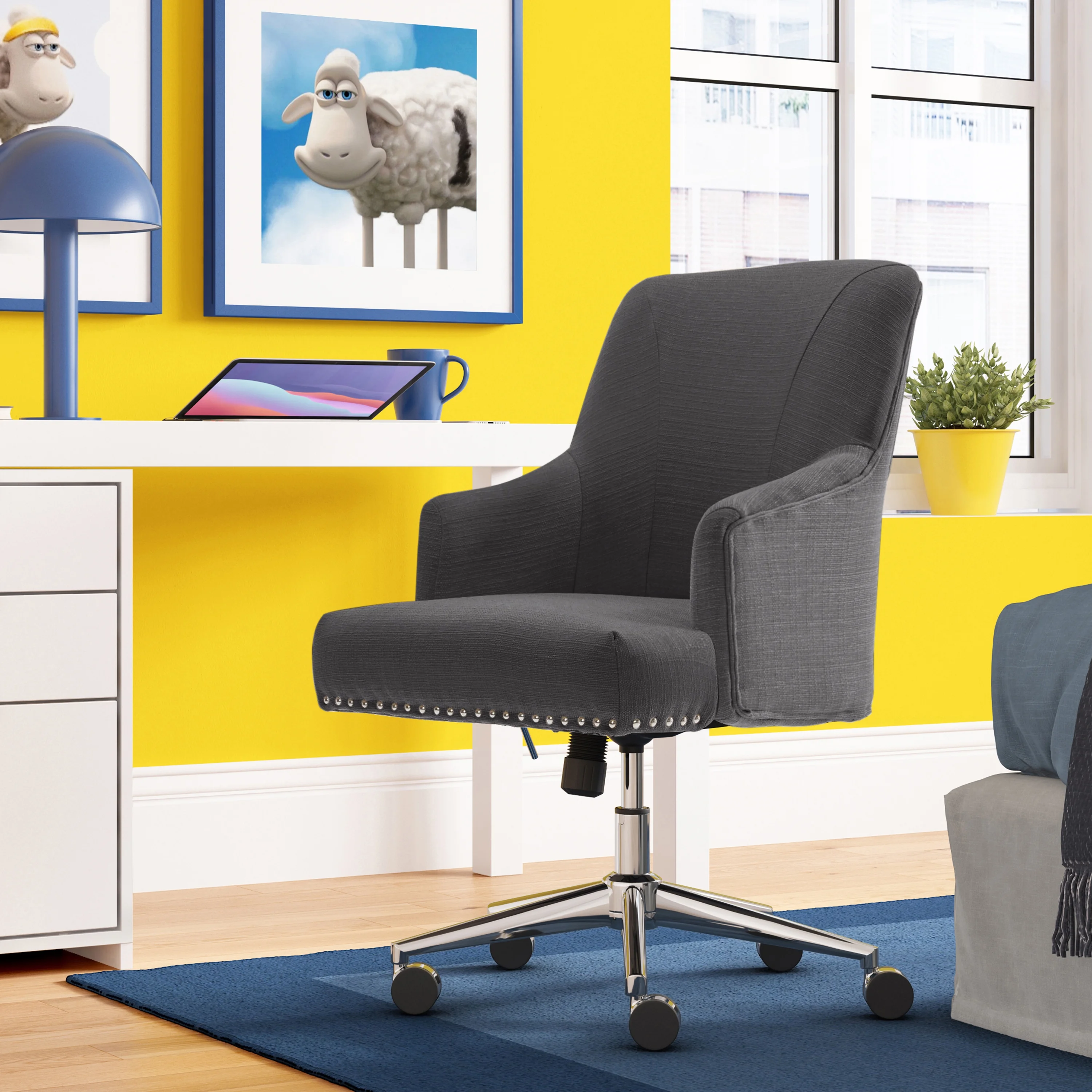 Serta Leighton Home Office Desk Chair Chrome Nailheads Twill Fabric Lilac Purple