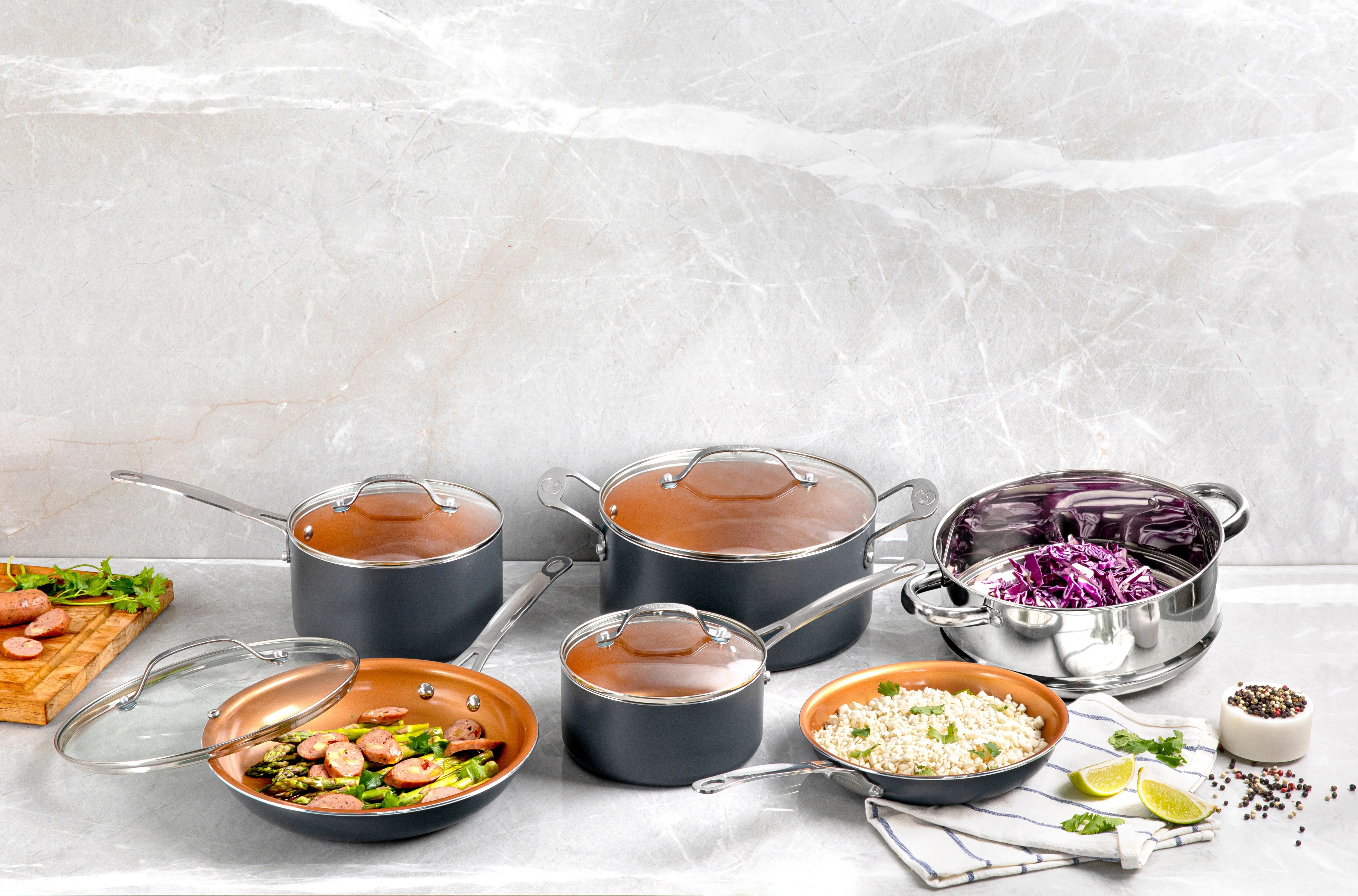 Gotham Steel 12 Pc Pots and Pans Set Non stick, Ceramic Cookware Set with Square Skillet, Dishwasher Safe